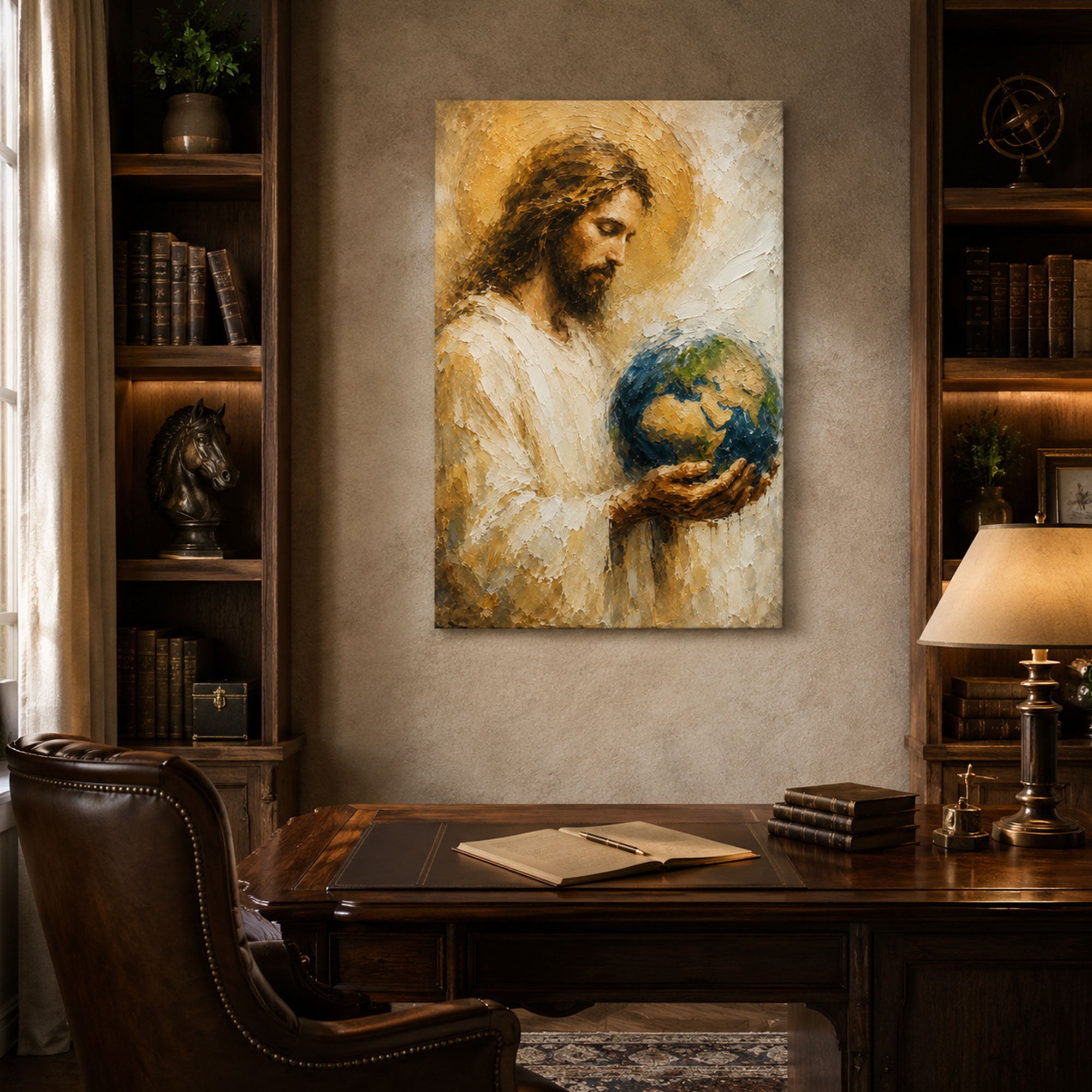 Jesus Holding the World Canvas Print, Christian Wall Art, Faith Home Decor