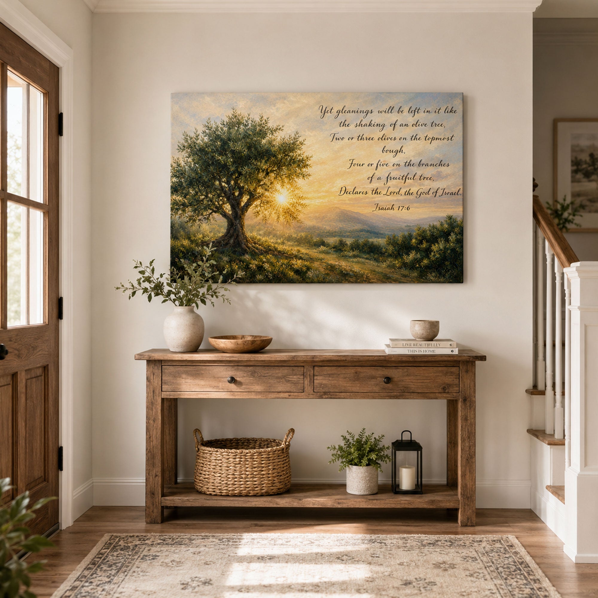 Isaiah 17:6 Bible Verse Canvas Print, Olive Tree Christian Scripture Wall Art, Faith Home Decor Gift
