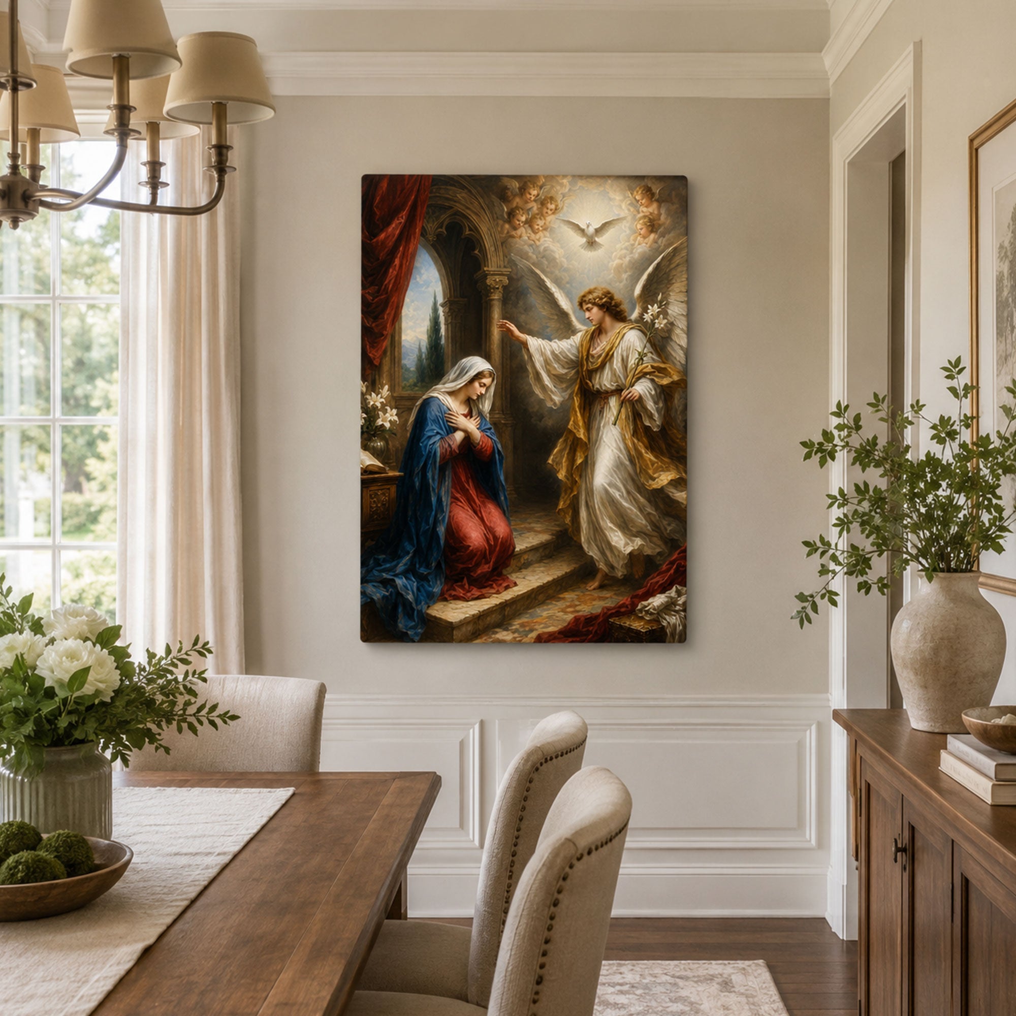 Annunciation of Mary Canvas Print, Archangel Gabriel Catholic Wall Art, Virgin Mary Faith Home Decor Gift