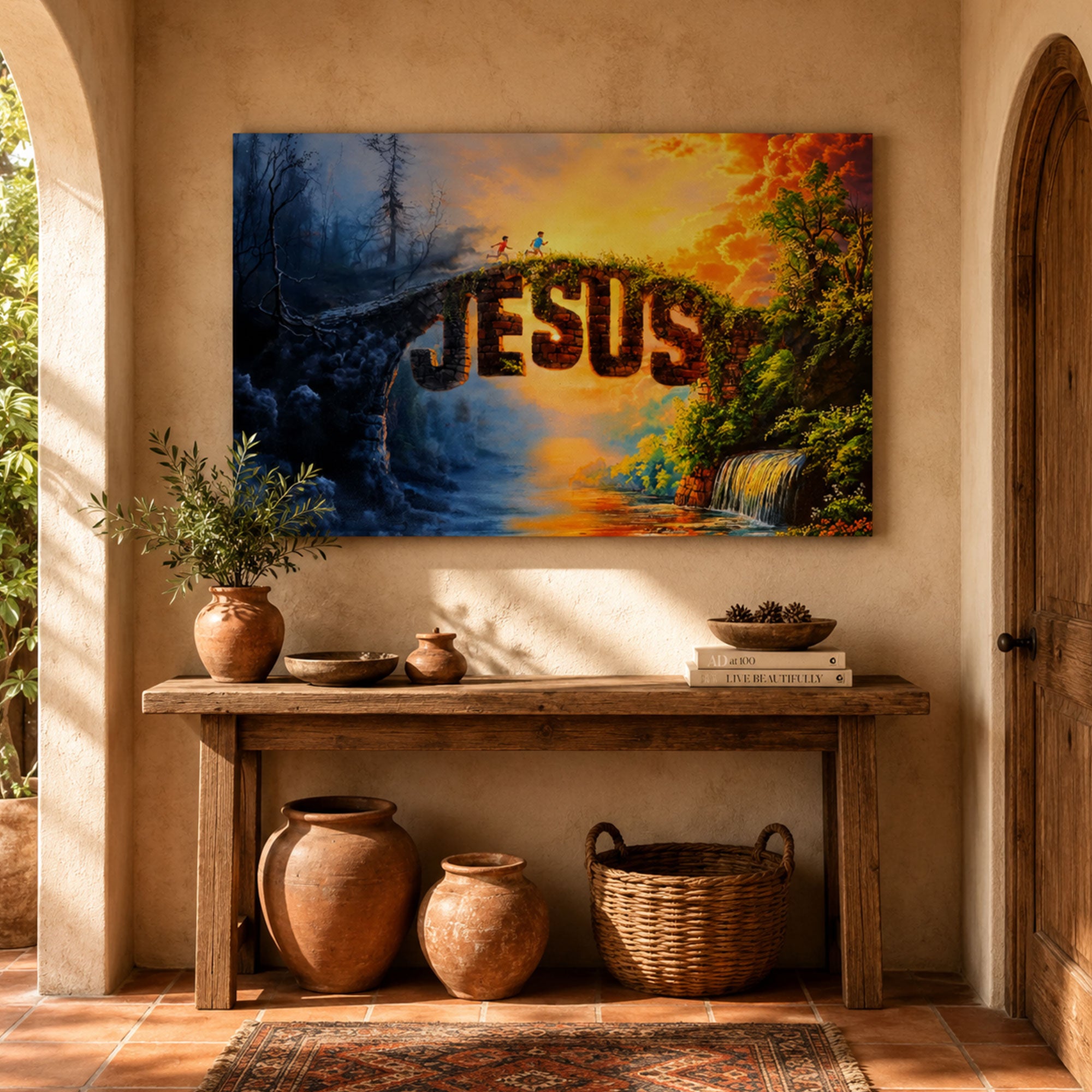 “The Bridge of Salvation” John 14:6 Canvas Print, Jesus Is the Way Christian Wall Art, Faith Inspired Religious Decor