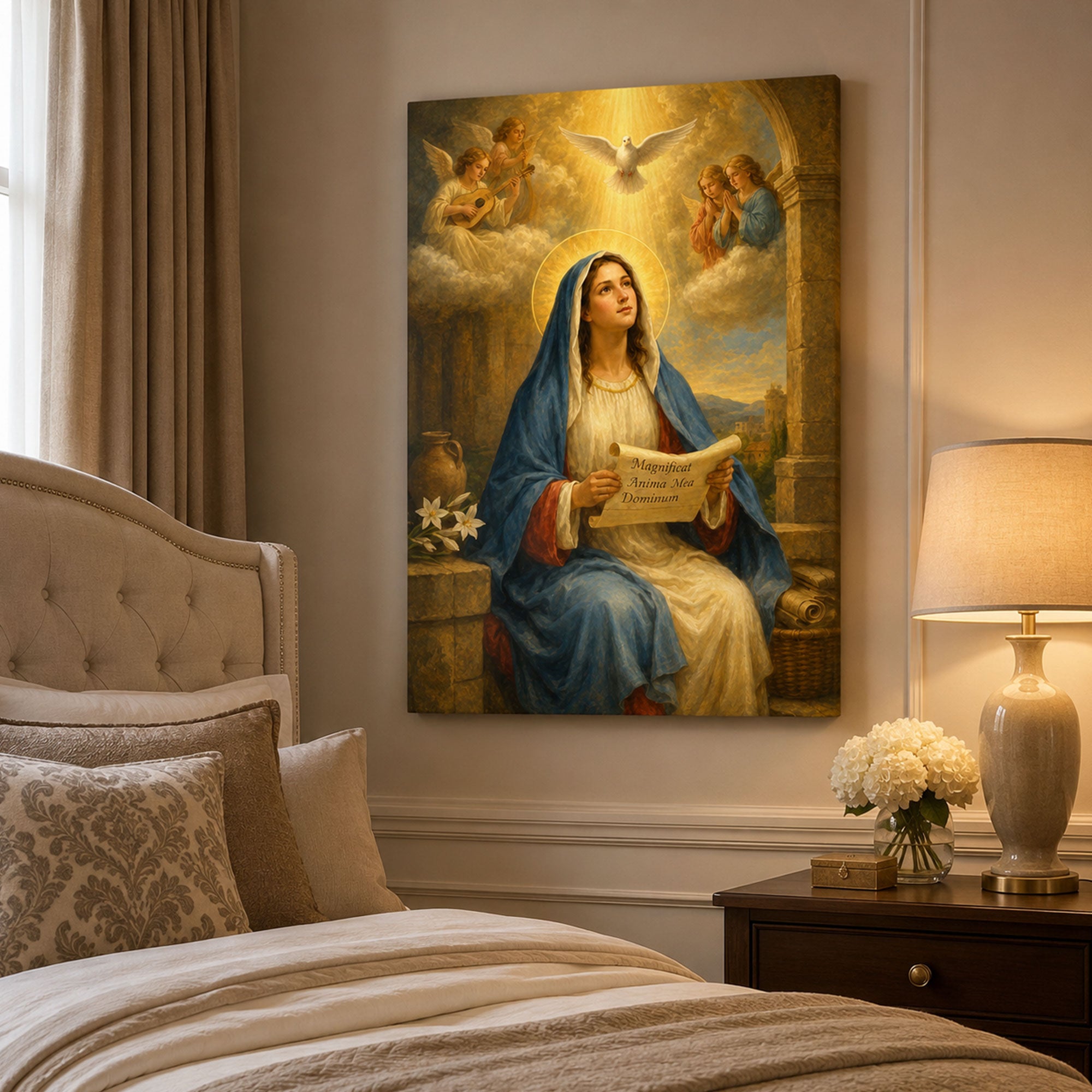 Virgin Mary Magnificat Canvas Print, Holy Spirit Catholic Wall Art, Marian Faith Home Decor Gift
