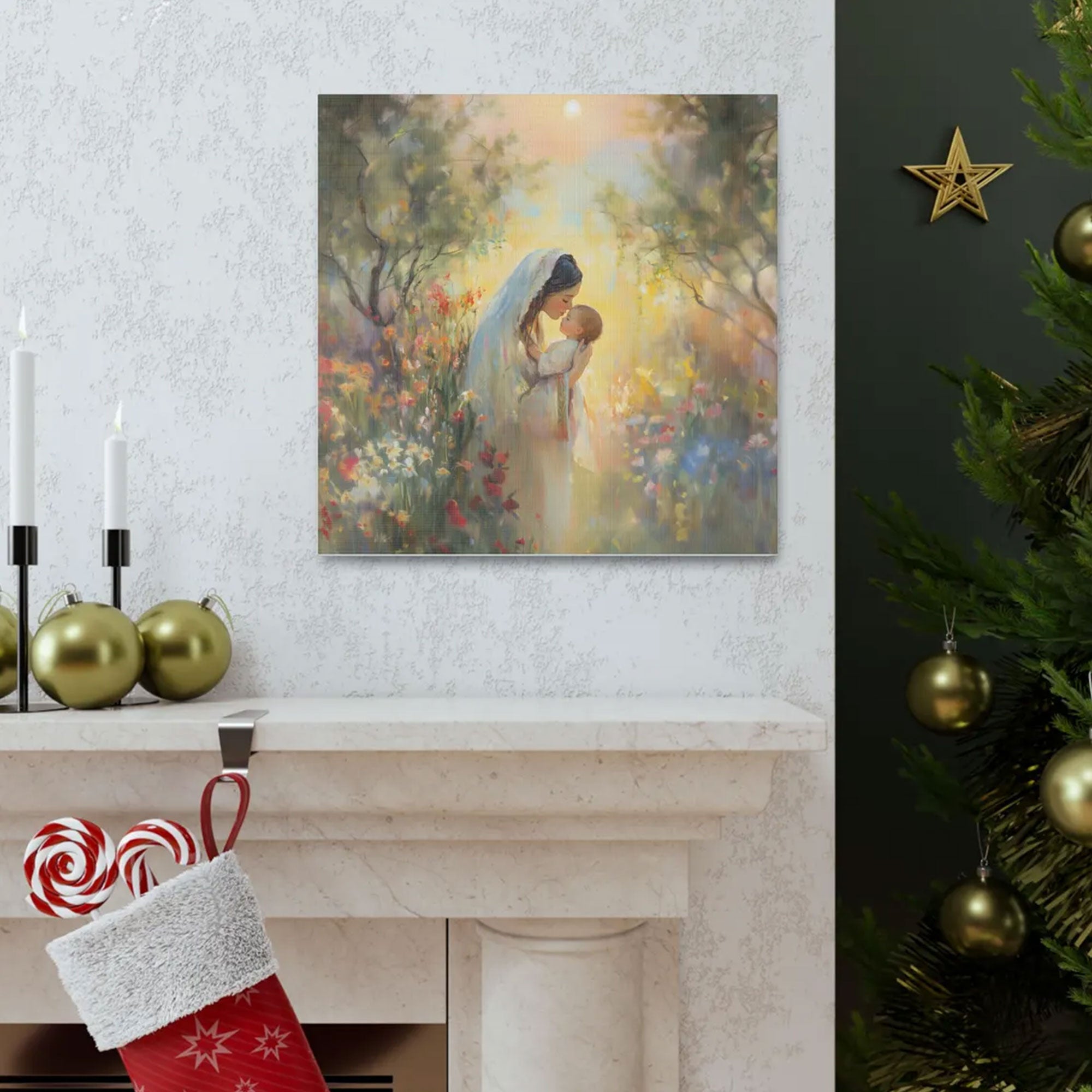 Virgin Mary Sleeping Baby Jesus Canvas, Christian Religious Painting, Catholic Gift Idea