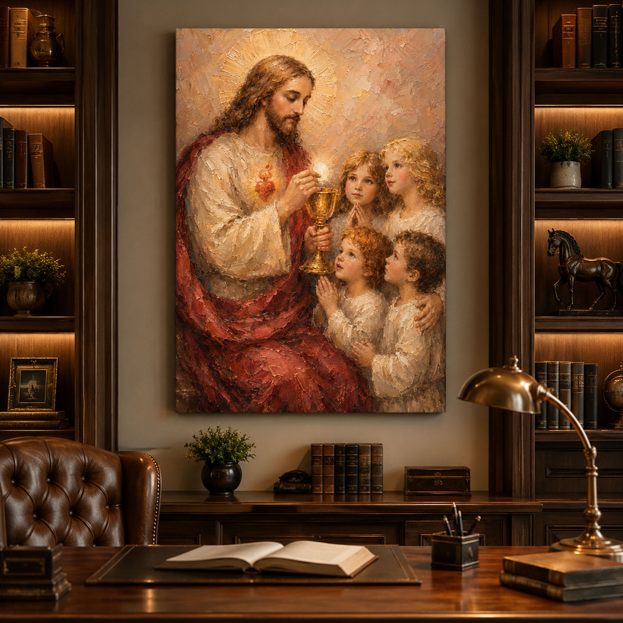 Jesus and Children Holy Communion Canvas Print, First Communion Catholic Wall Art, Eucharistic Faith Home Decor