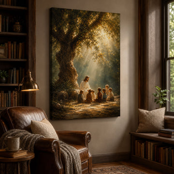 Jesus Blessing Children Canvas Print, Christian Wall Art, Kids Room Faith Home Decor