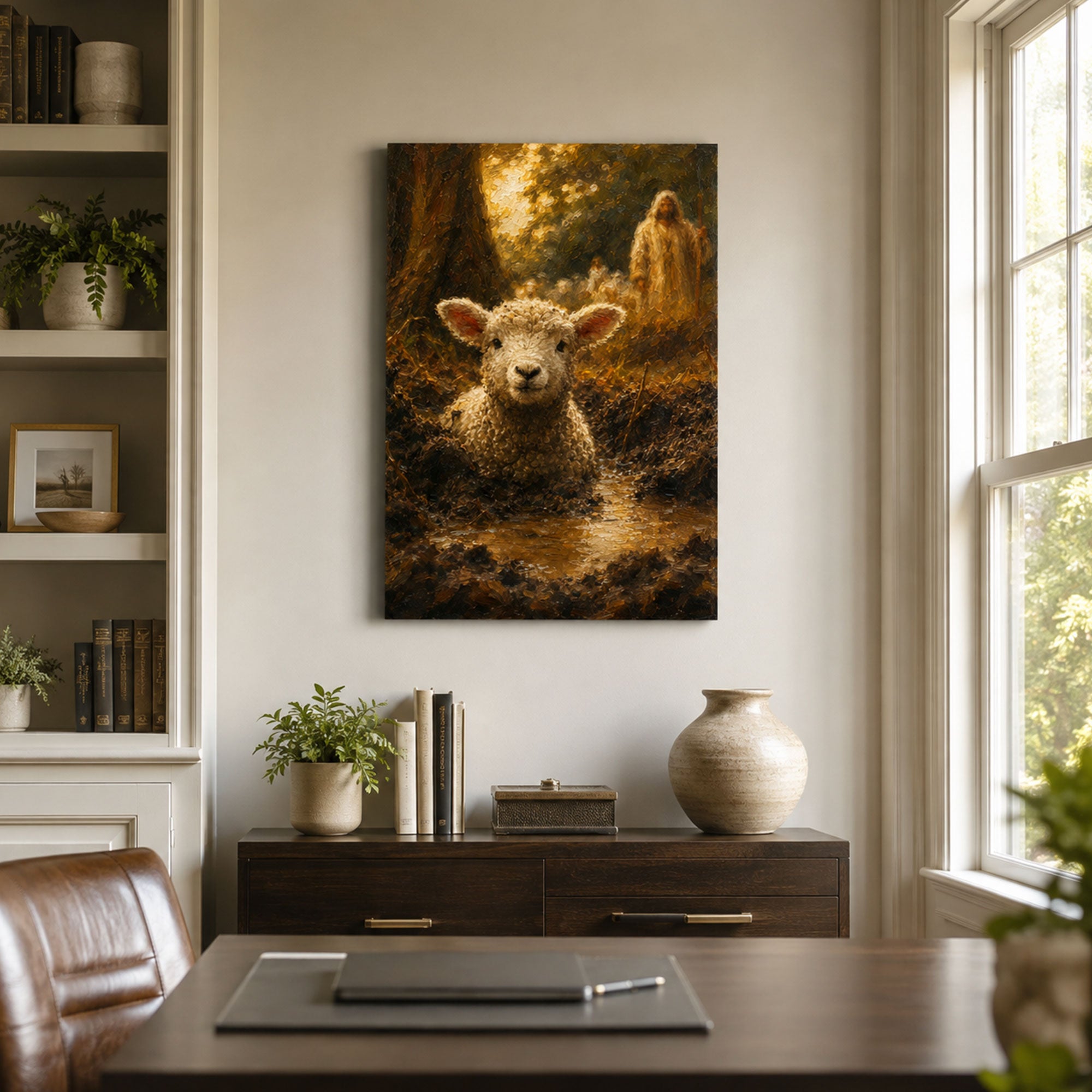 Jesus Finds the Lost Sheep Canvas Print, He Left the 99 Christian Wall Decor, Faith Gift