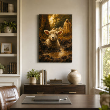 Jesus Finds the Lost Sheep Canvas Print, He Left the 99 Christian Wall Decor, Faith Gift