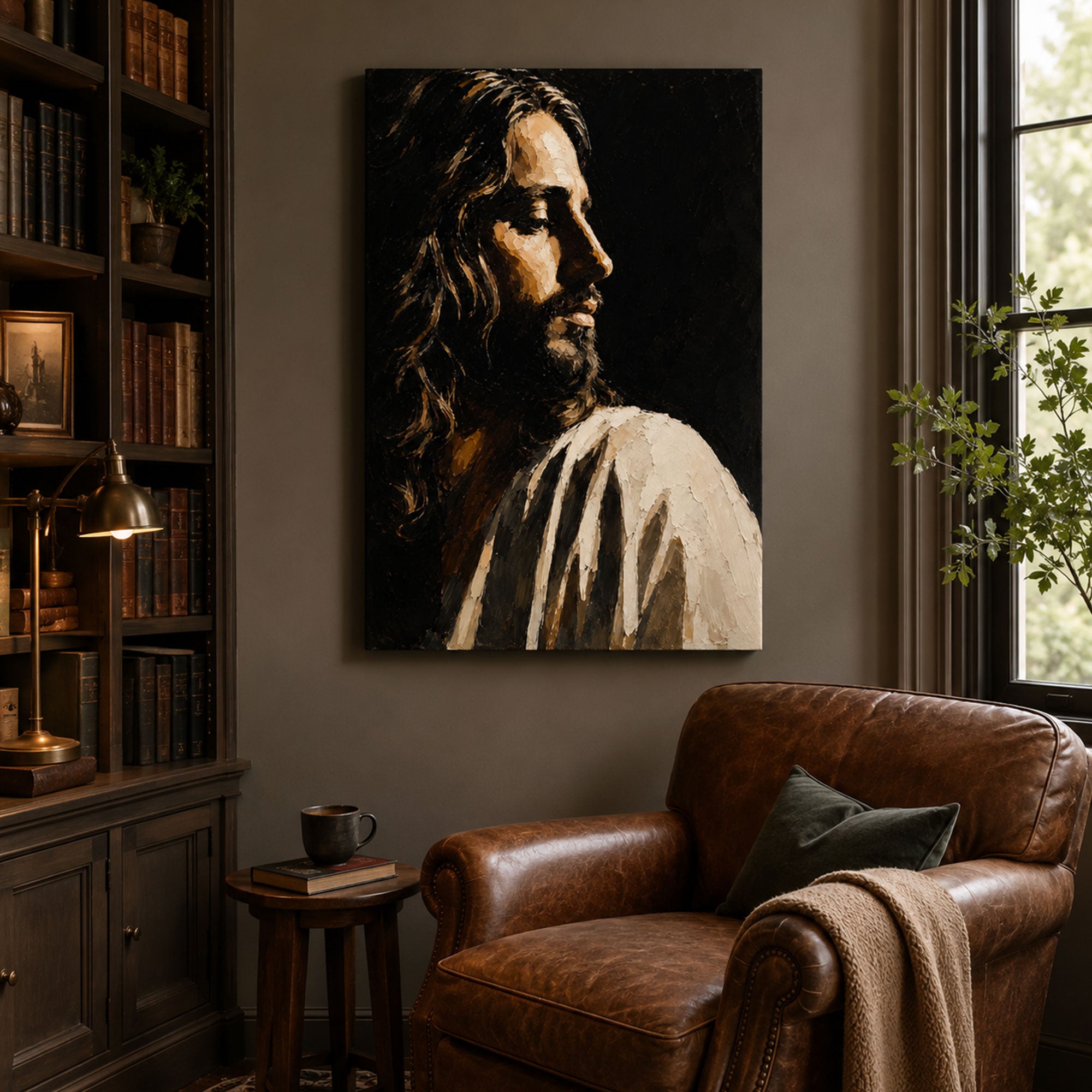 Jesus Profile Portrait Canvas Print, Dark Christian Wall Art, Faith Home Decor