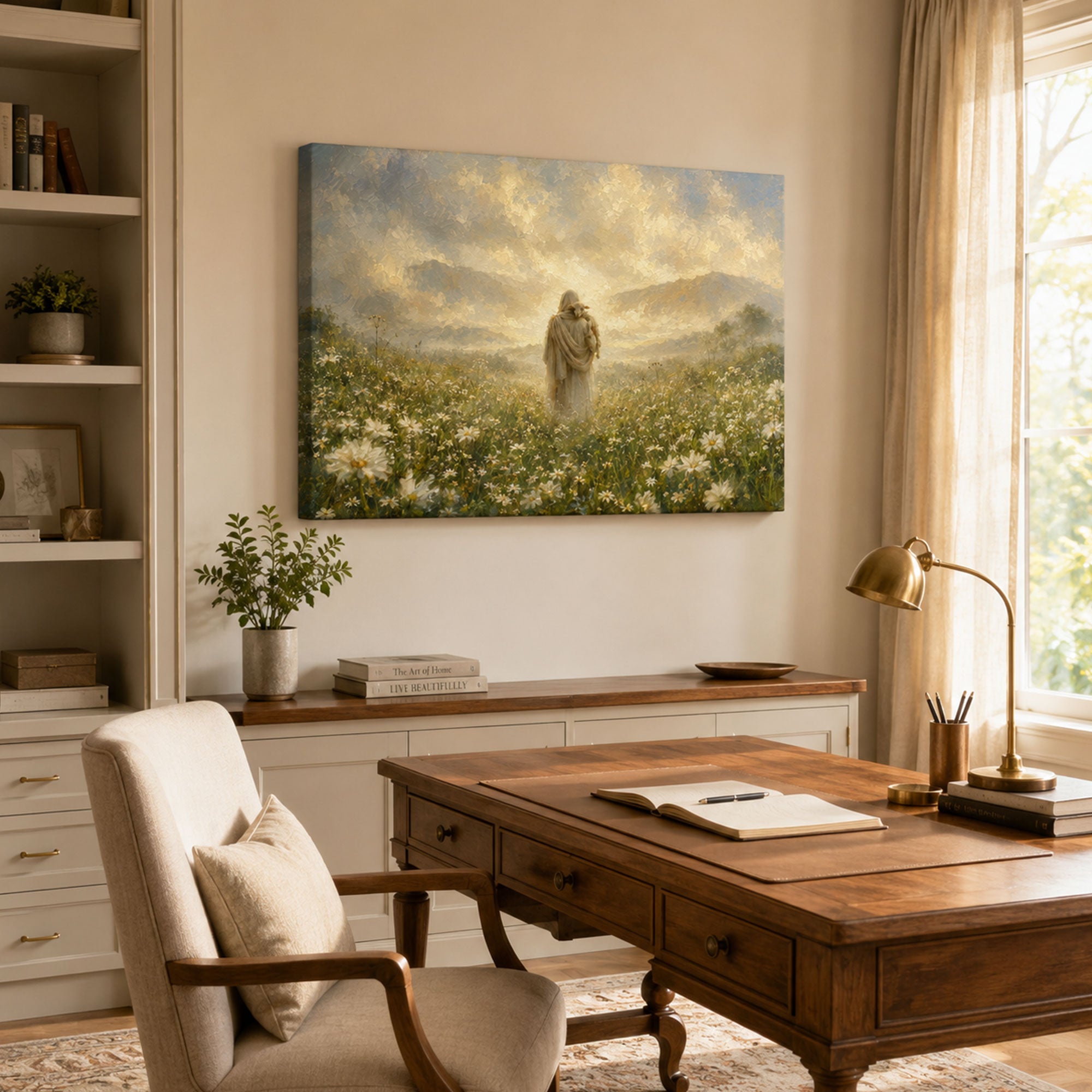 Jesus the Good Shepherd Carrying a Lamb Canvas Print, Christian Home Decor