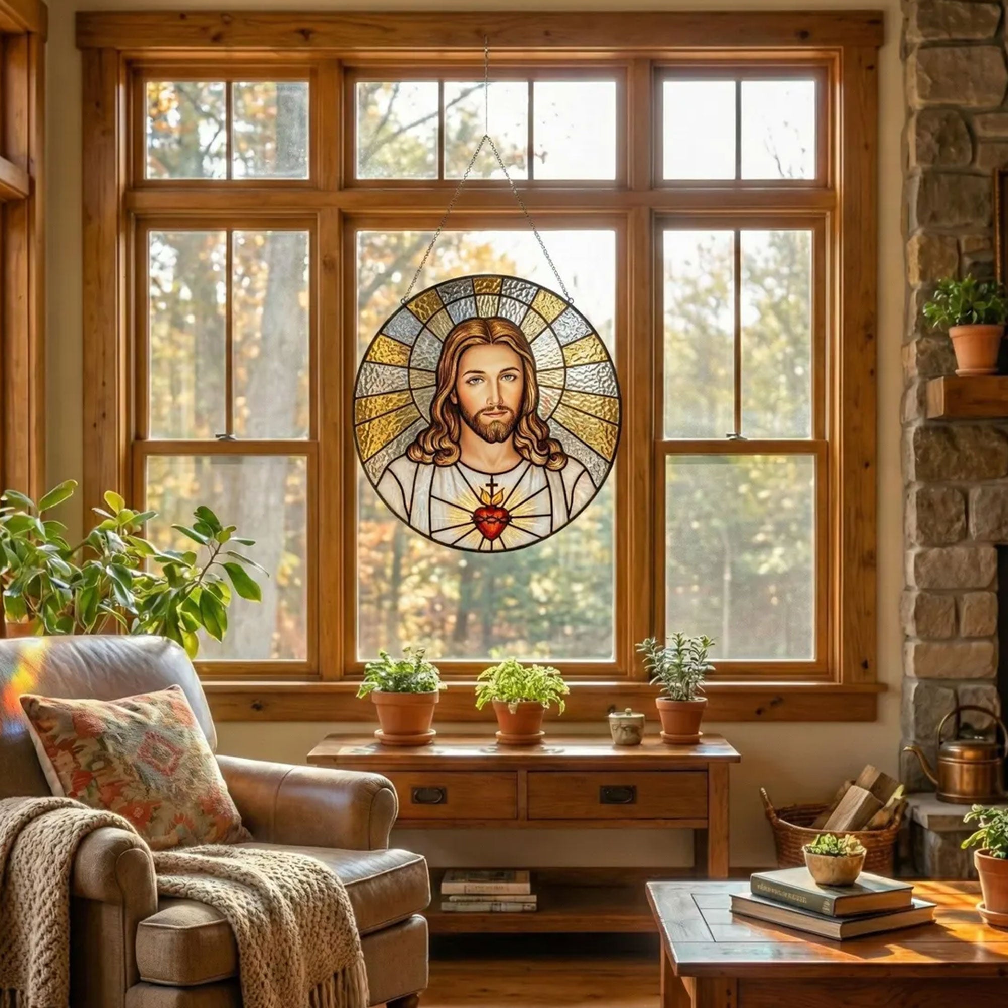Sacred Heart of Jesus Stained Glass Suncatcher, Christian Window Hanging, Religious Sun Catcher, Catholic Home Decor, Faith Gift