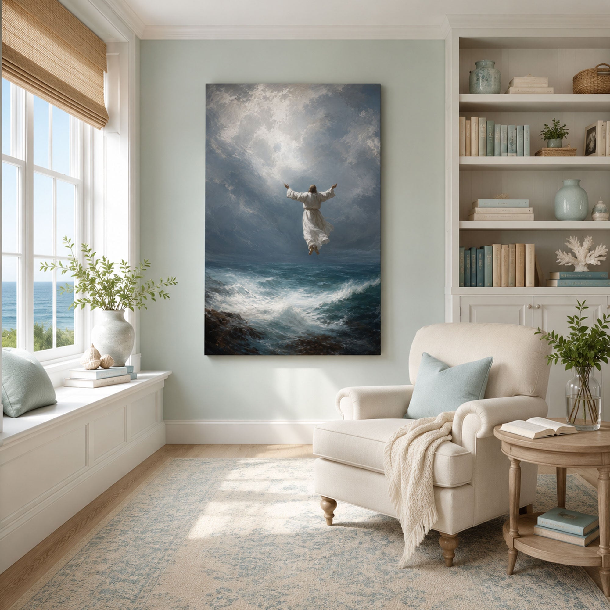 Jesus Ascension Canvas Print, Heavenly Christian Wall Art, Spiritual Ocean Faith Decor, Inspirational Religious Gift