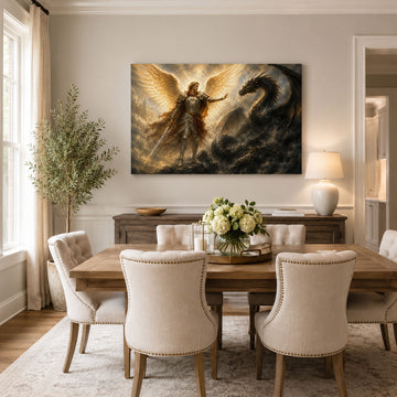 Saint Michael Defeating the Dragon Canvas Print, Catholic Home Decor