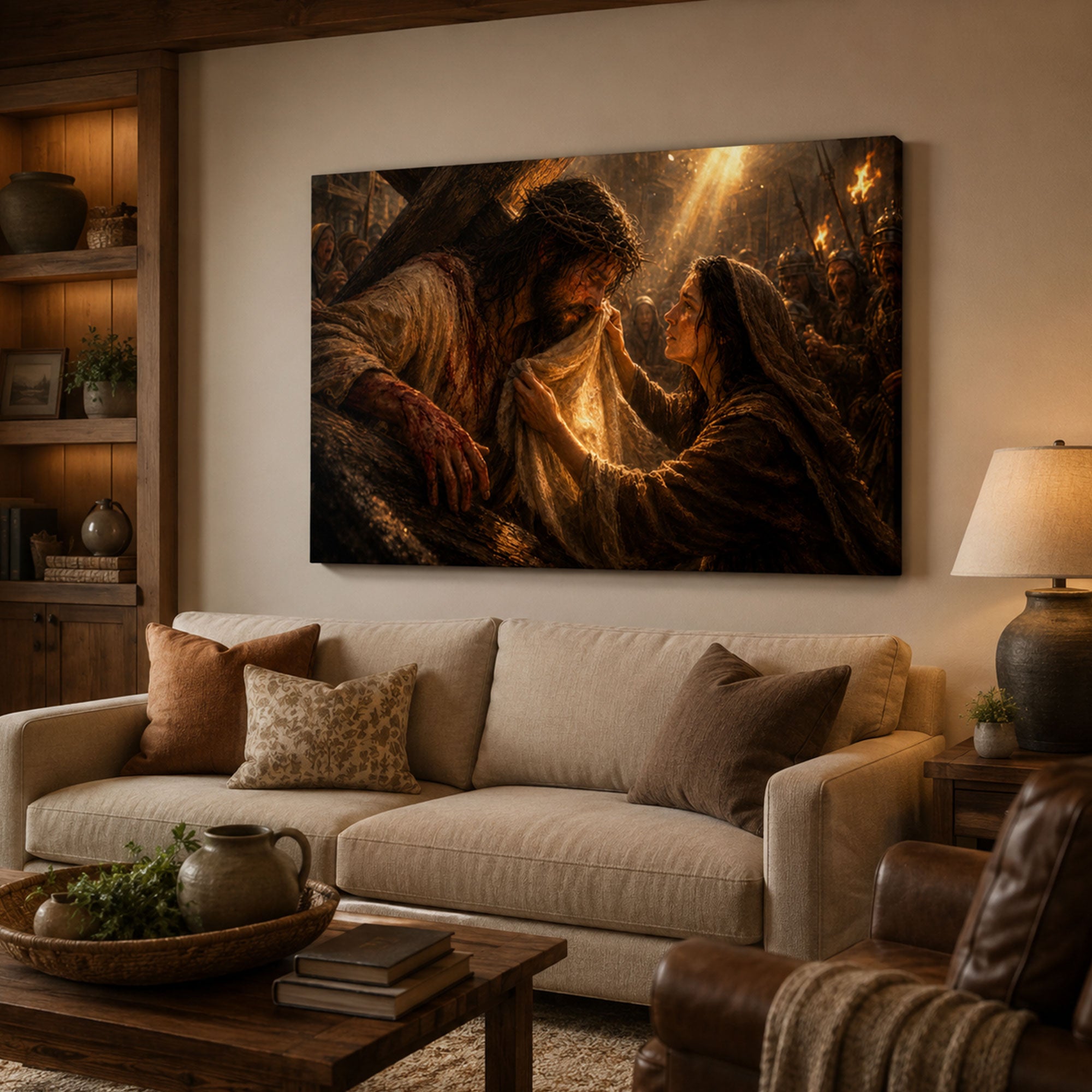 Jesus Carrying the Cross Canvas Print, Veronica Veil Catholic Wall Art, Passion of Christ Home Decor Gift