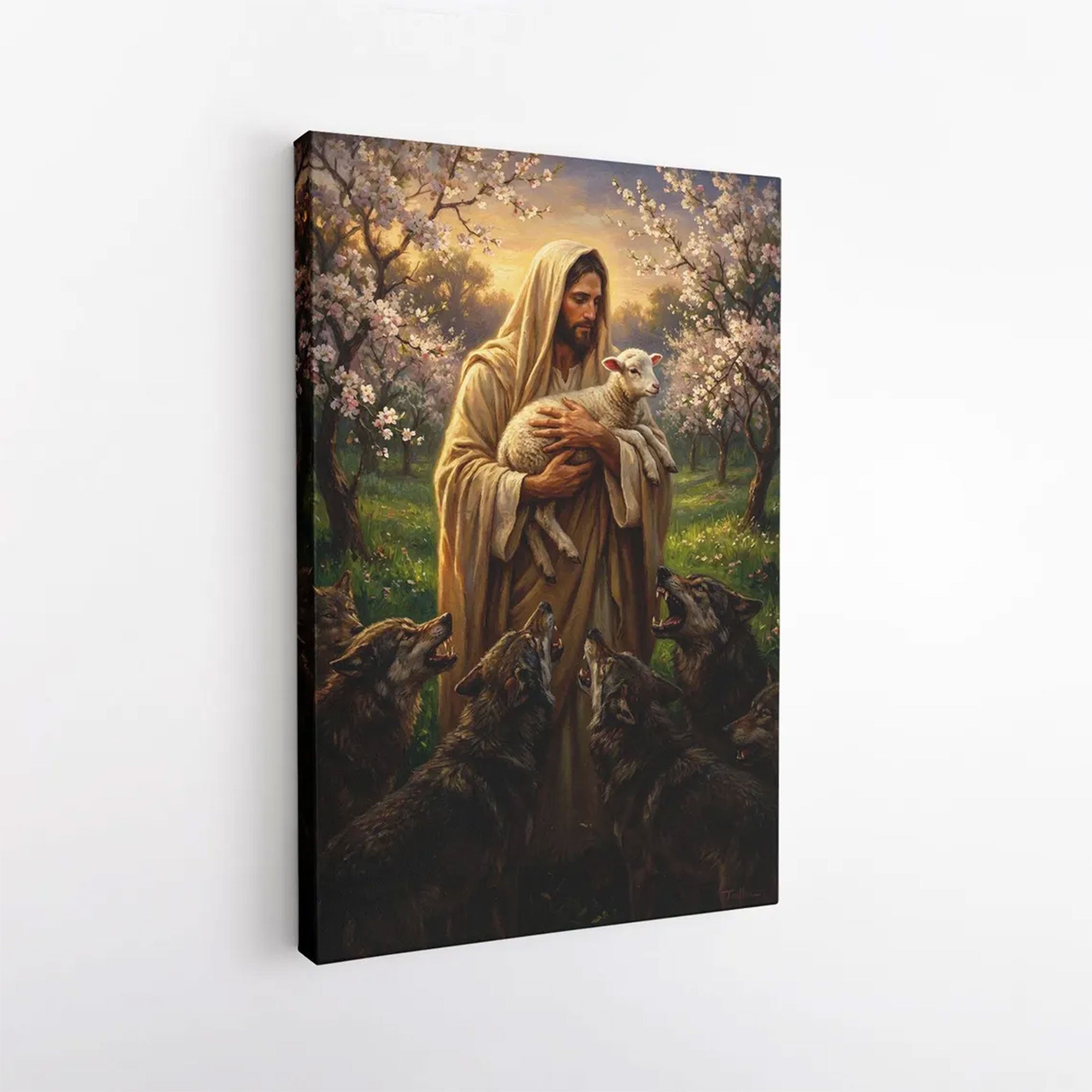 Good Shepherd Jesus Canvas Wall Art, Christian Decor, Jesus with Lamb Faith Gift