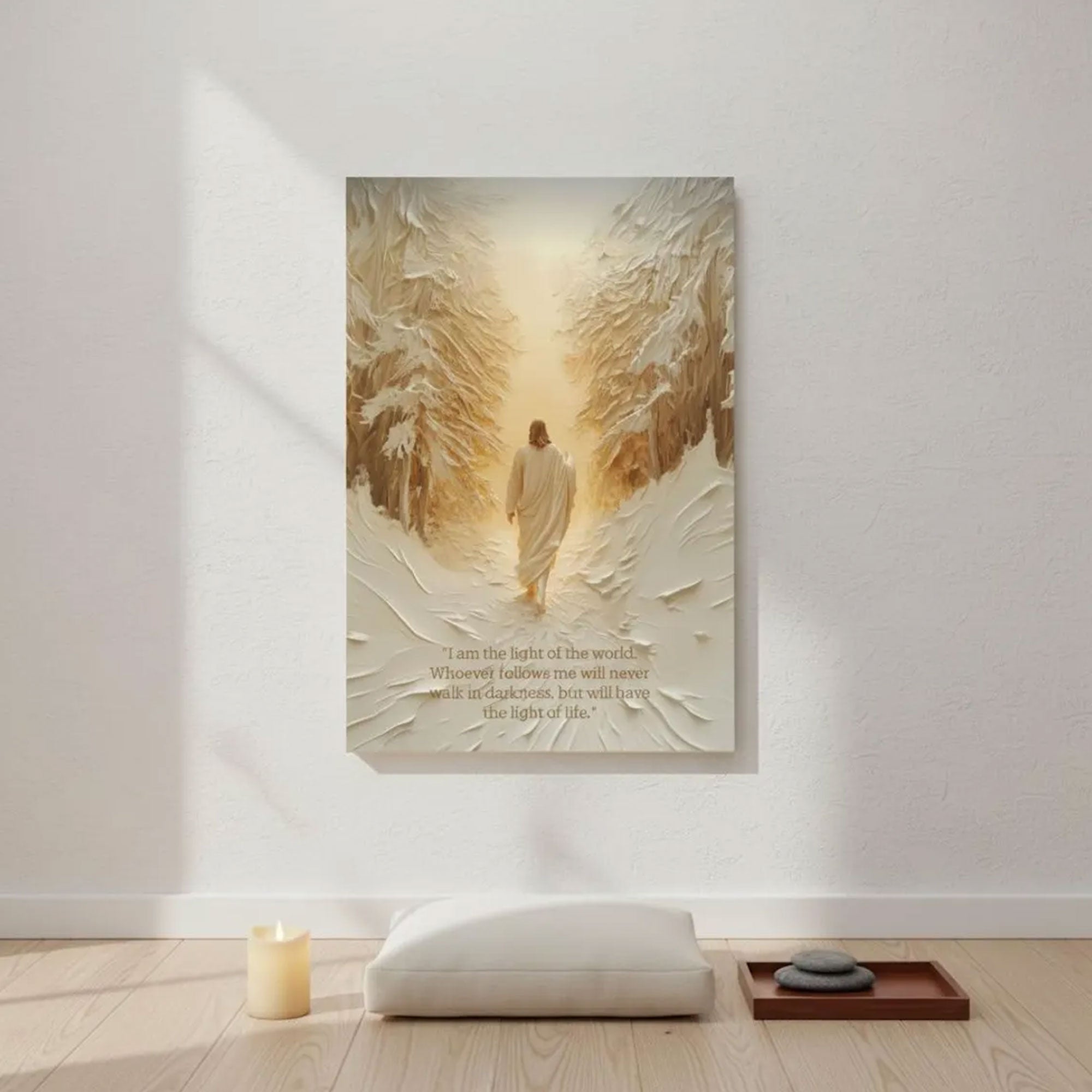 Jesus Walks the Path to the Light Canvas Print, Inspirational Christian Wall Art, Biblical Faith Home Decor