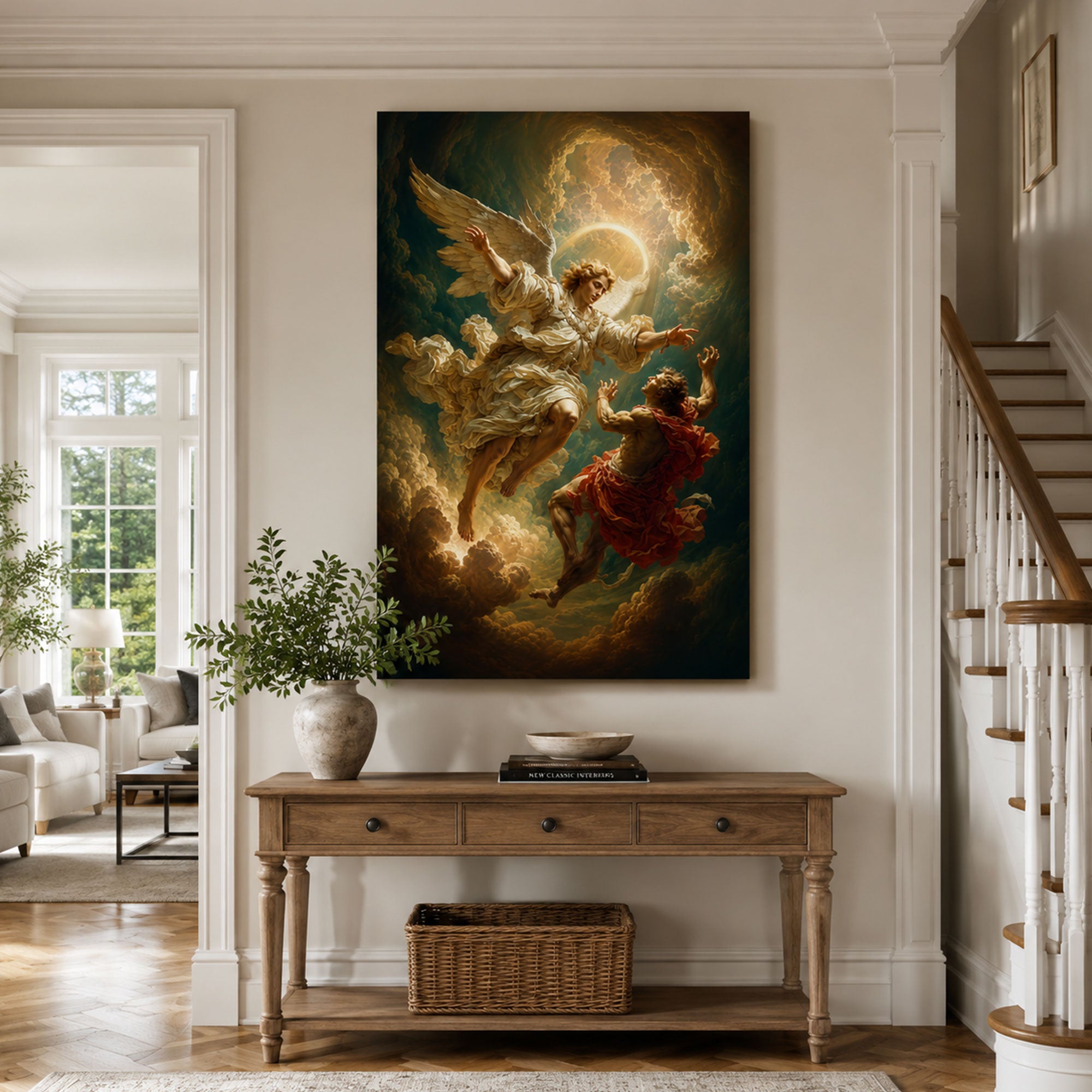 Heavenly Angel Rescue Canvas Print, Christian Faith Wall Decor Gift