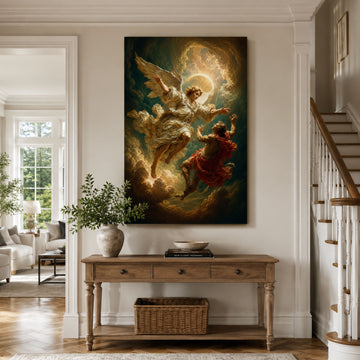Heavenly Angel Rescue Canvas Print, Christian Faith Wall Decor Gift