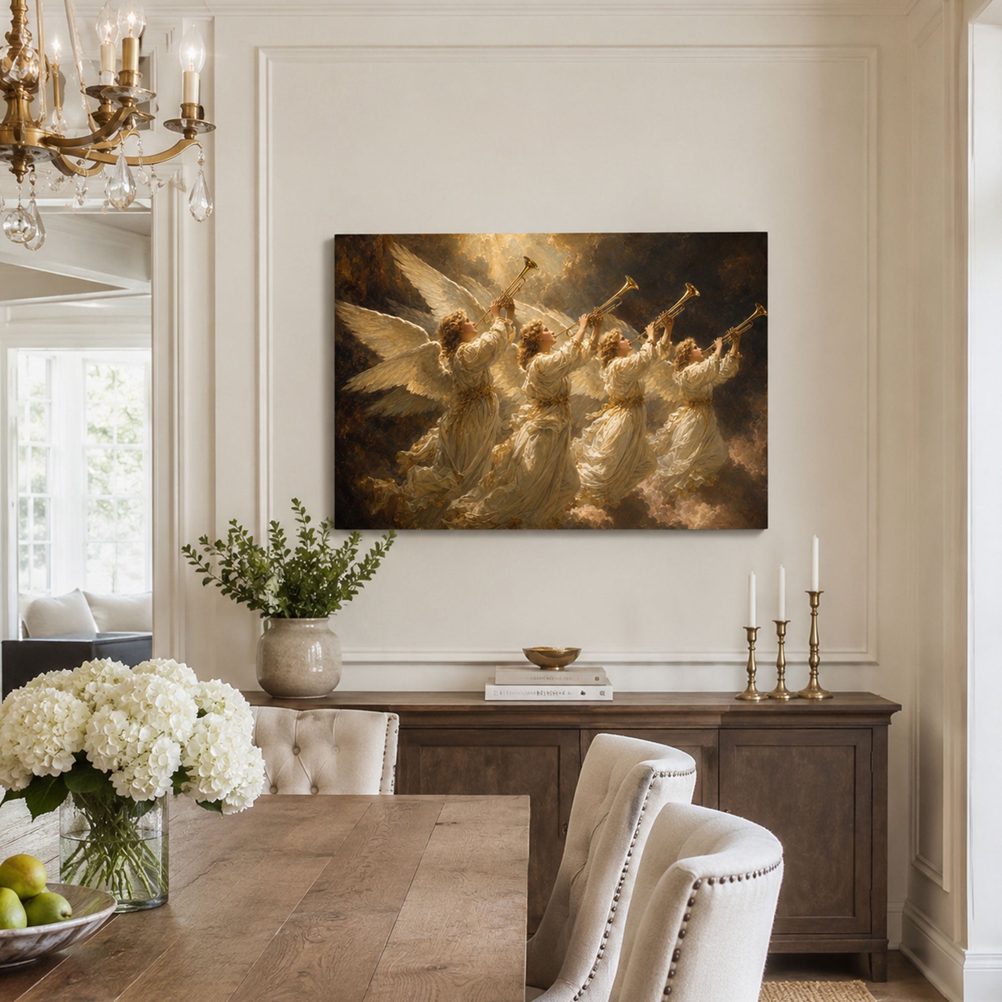 Heavenly Angels with Trumpets Canvas Print, Christian Home Decor