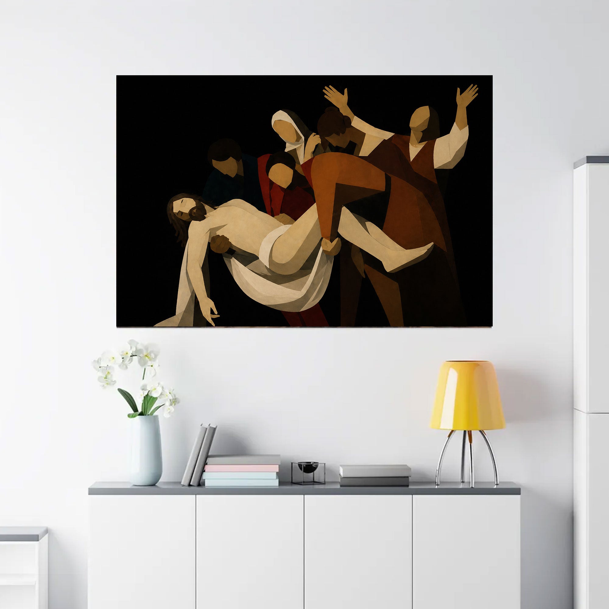 The Entombment of Christ Canvas Print, Modern Abstract Christian Wall Art, Sacred Passion Scene, Minimalist Religious Decor