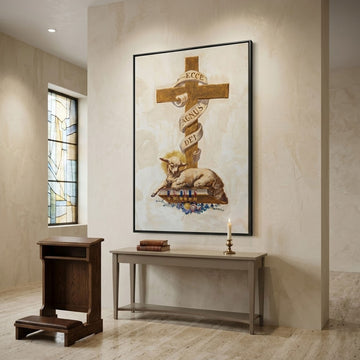 Agnus Dei Lamb of God Canvas Print, Christian Cross Wall Art, Sacred Religious Painting, Catholic Faith Decor