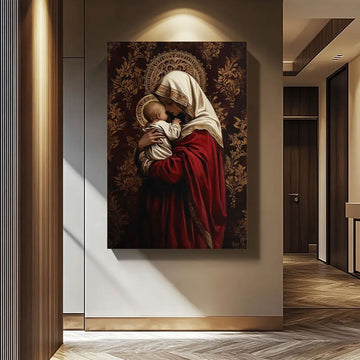Virgin Mary and Child Canvas Wall Art, Sacred Catholic Decor, Mother Mary Religious Artwork