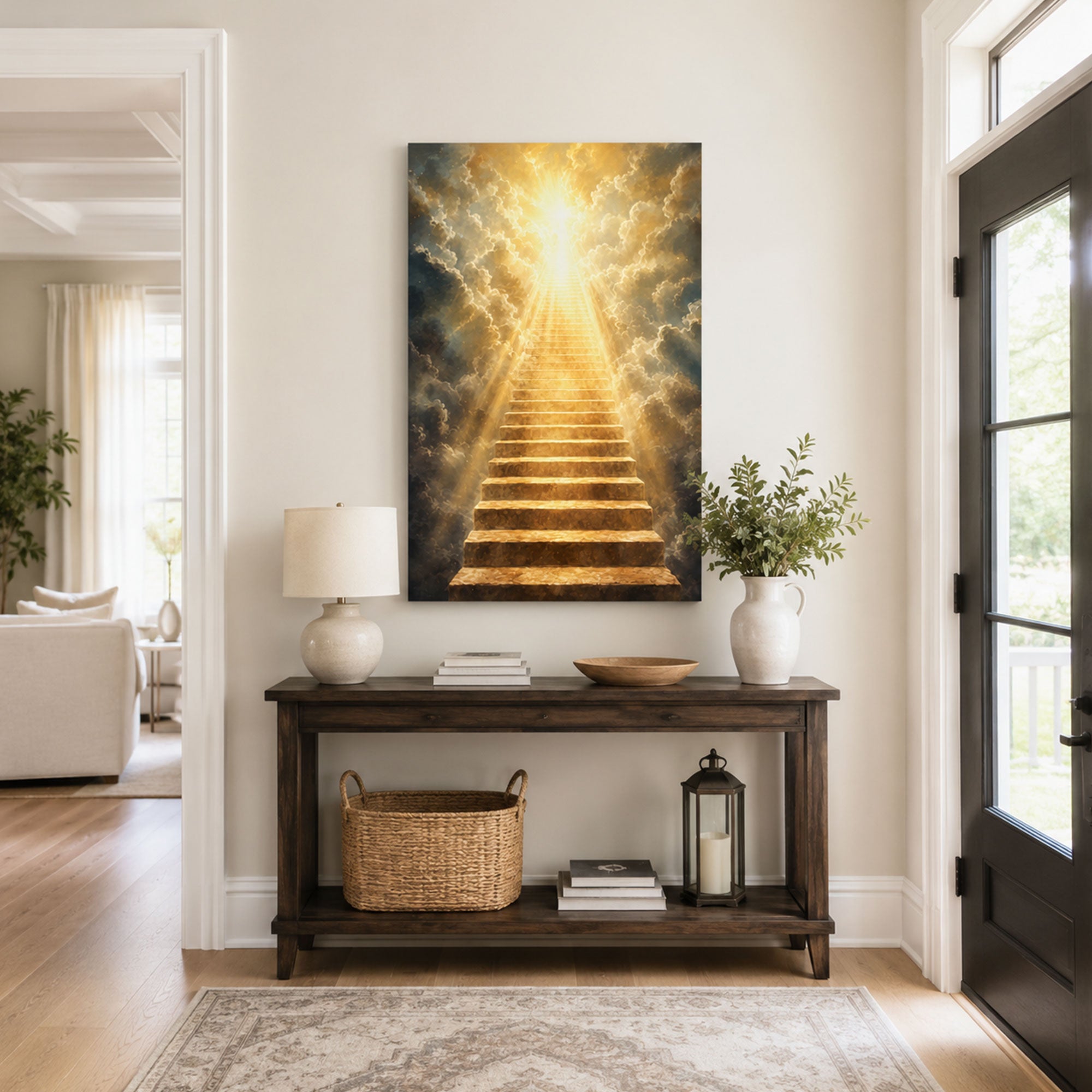 Golden Stairway to Heaven Canvas Print, Christian Home Decor