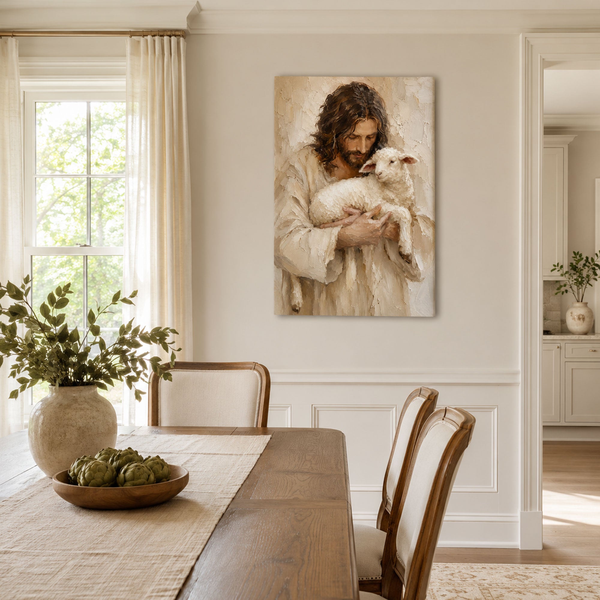 Jesus the Good Shepherd Holding a Lamb Canvas Print, Christian Home Decor