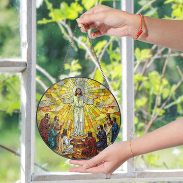 Jesus Ascension Stained Glass Suncatcher, Christian Window Hanging, Religious Home Decor Gift