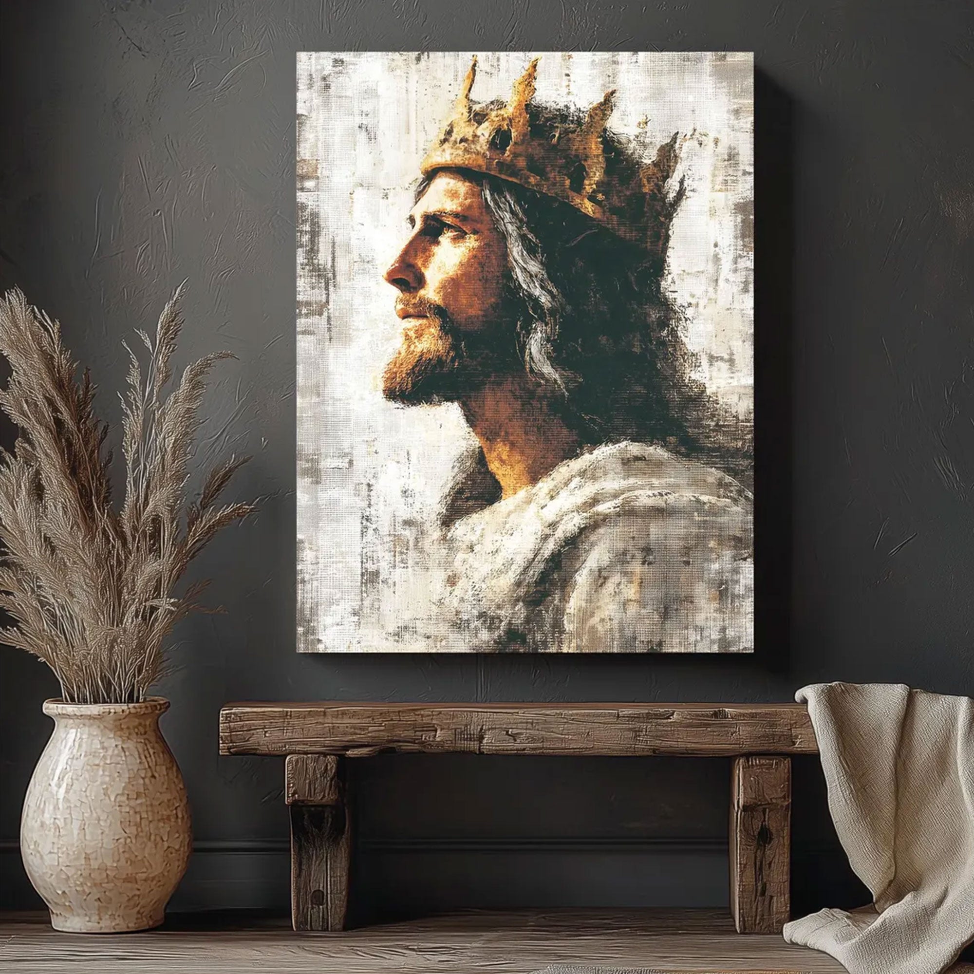 Crowned Jesus Christ Canvas Print, Christ the King Religious Wall Art, Catholic Christian Faith Decor