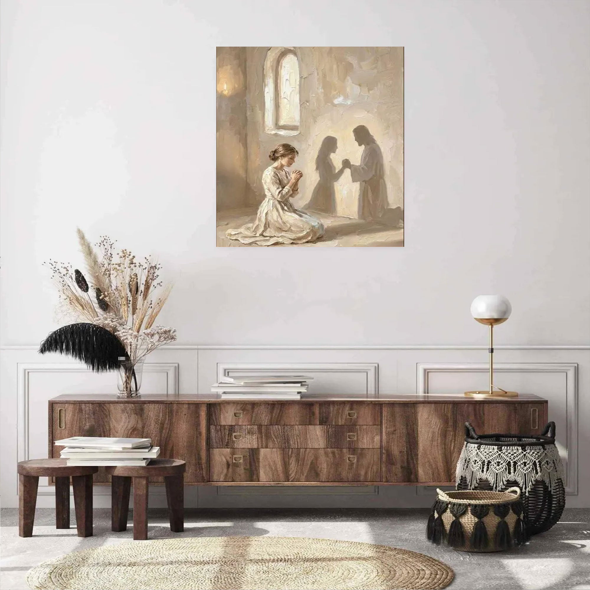 With You Canvas Print, Jesus Praying with Woman Wall Art, Christian Faith Decor, Inspirational Bible Artwork