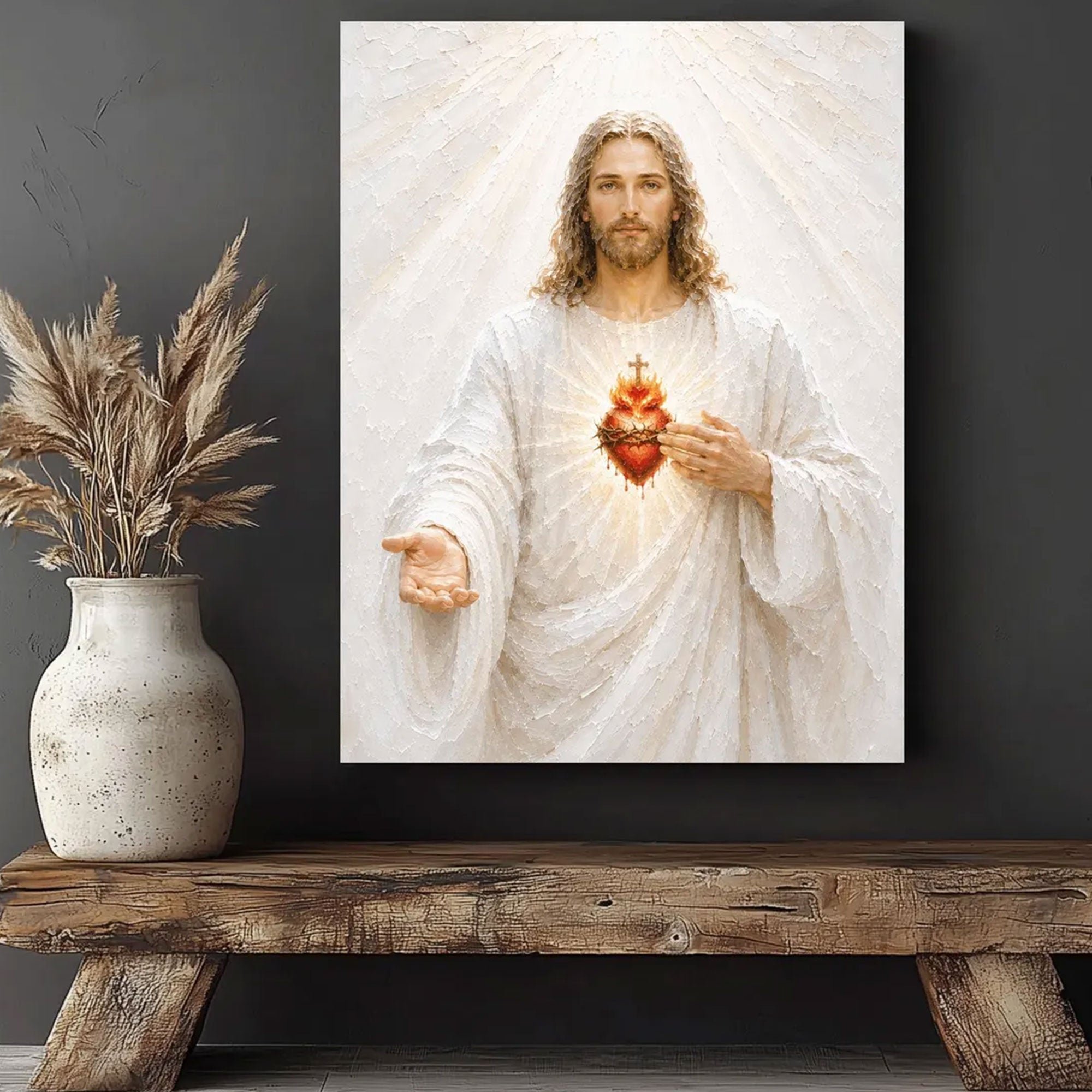 Christian Wall Art of Mercy and Hope, Peaceful Savior Canvas Print Filled With Grace and Faith