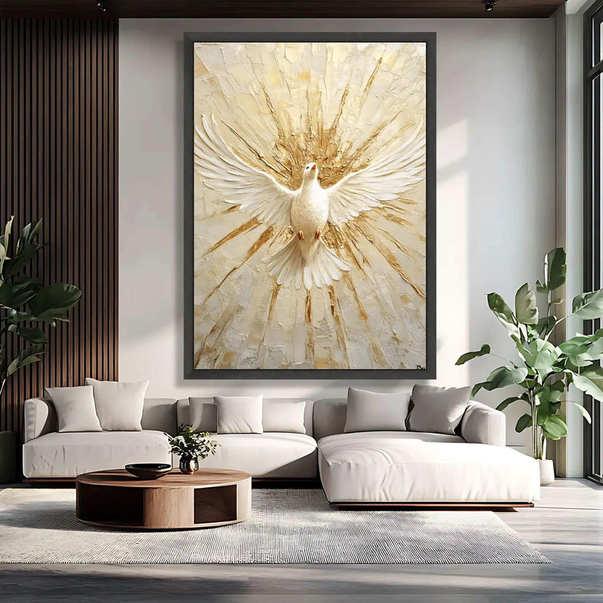 Holy Spirit Dove Canvas Print, Gold White Christian Wall Art, Symbol of Peace and Divine Presence, Spiritual Home Decor, Inspirational Faith Gift