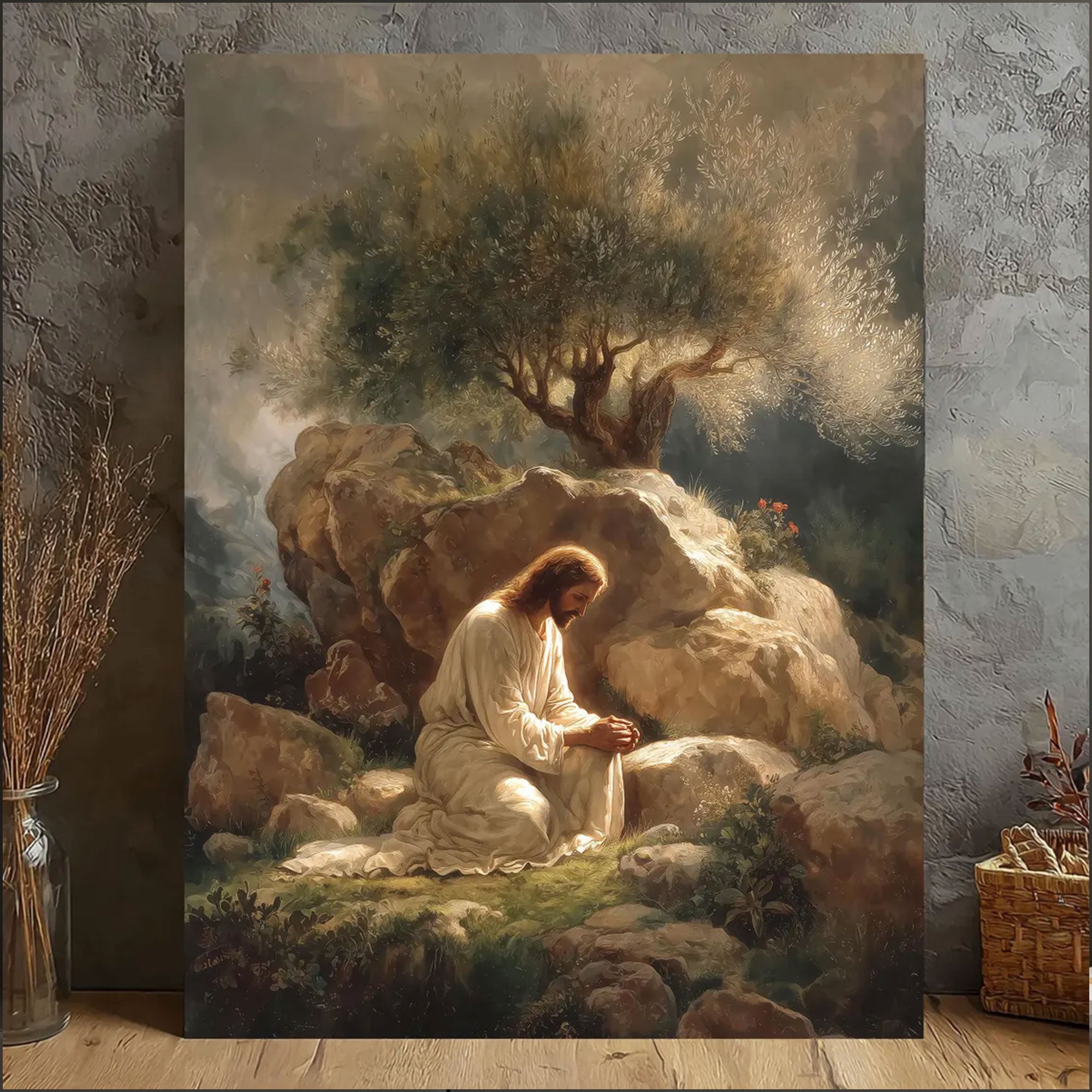 Jesus Prayer Gethsemane Canvas Art, Christian Wall Decor, Biblical Faith Home Gift