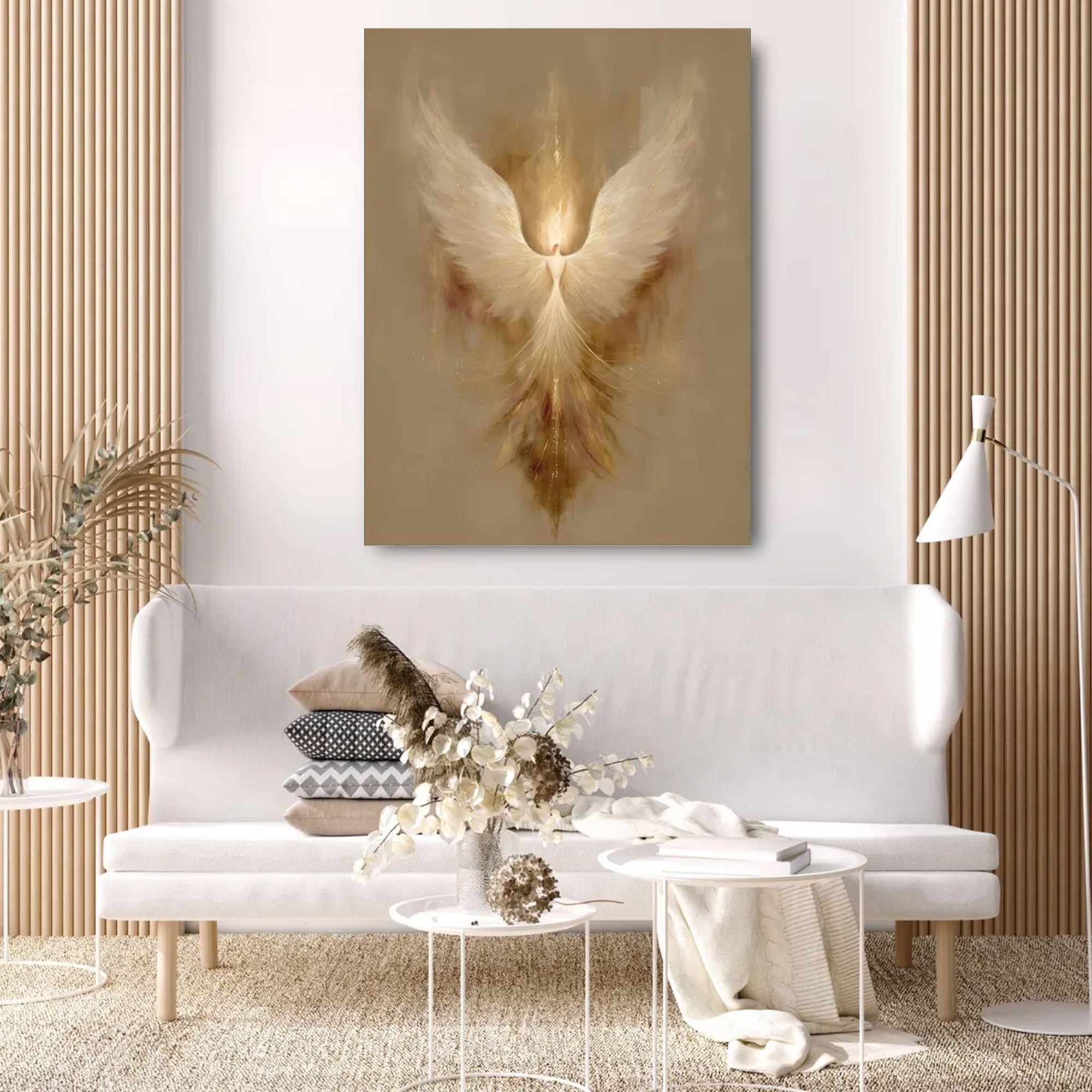Radiant Ascension Canvas Print, Golden Angel Wings Wall Art, Abstract Christian Faith Decor, Heavenly Spiritual Artwork
