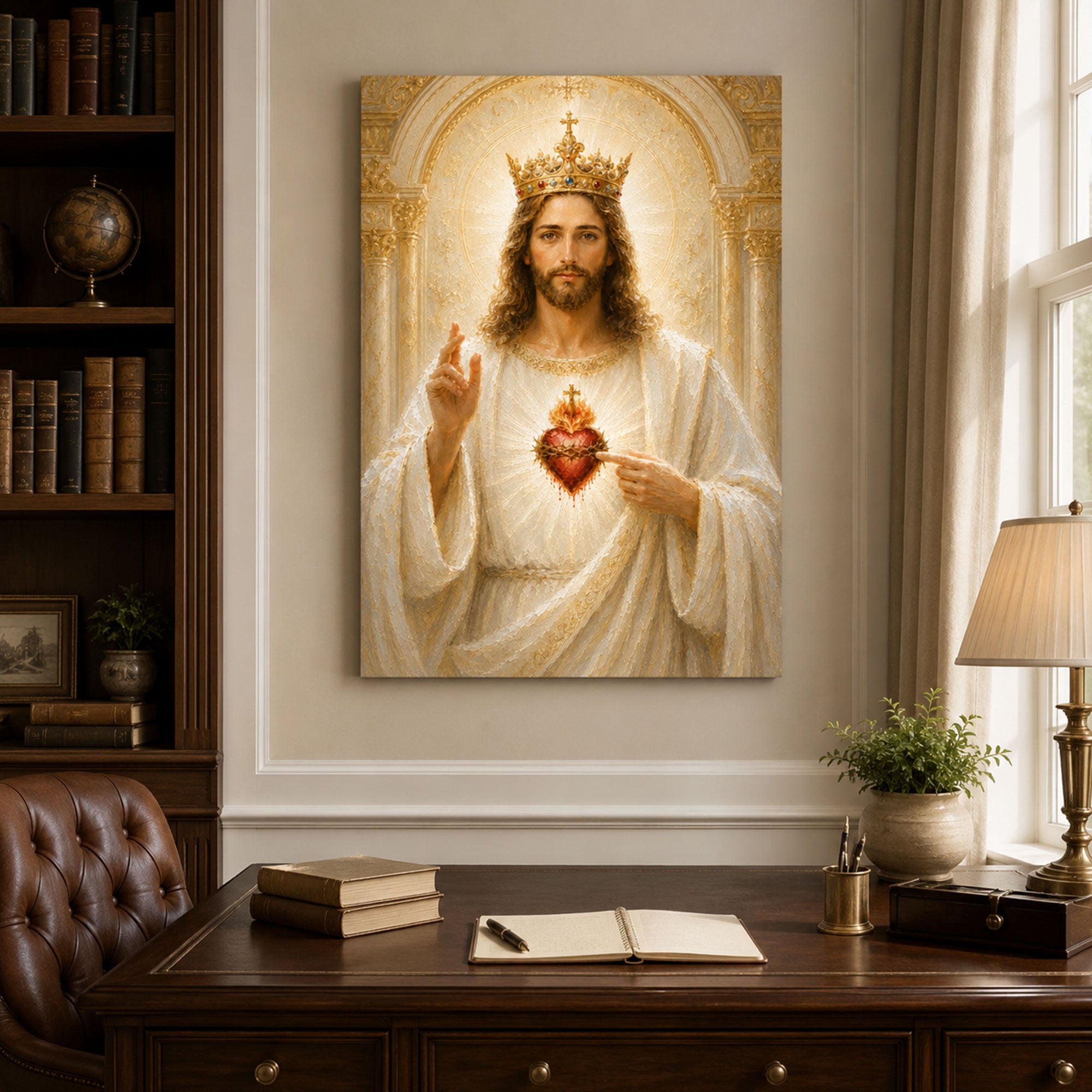 Christ the King Sacred Heart Canvas Print, Crowned Jesus Catholic Wall Art, Christian Home Decor