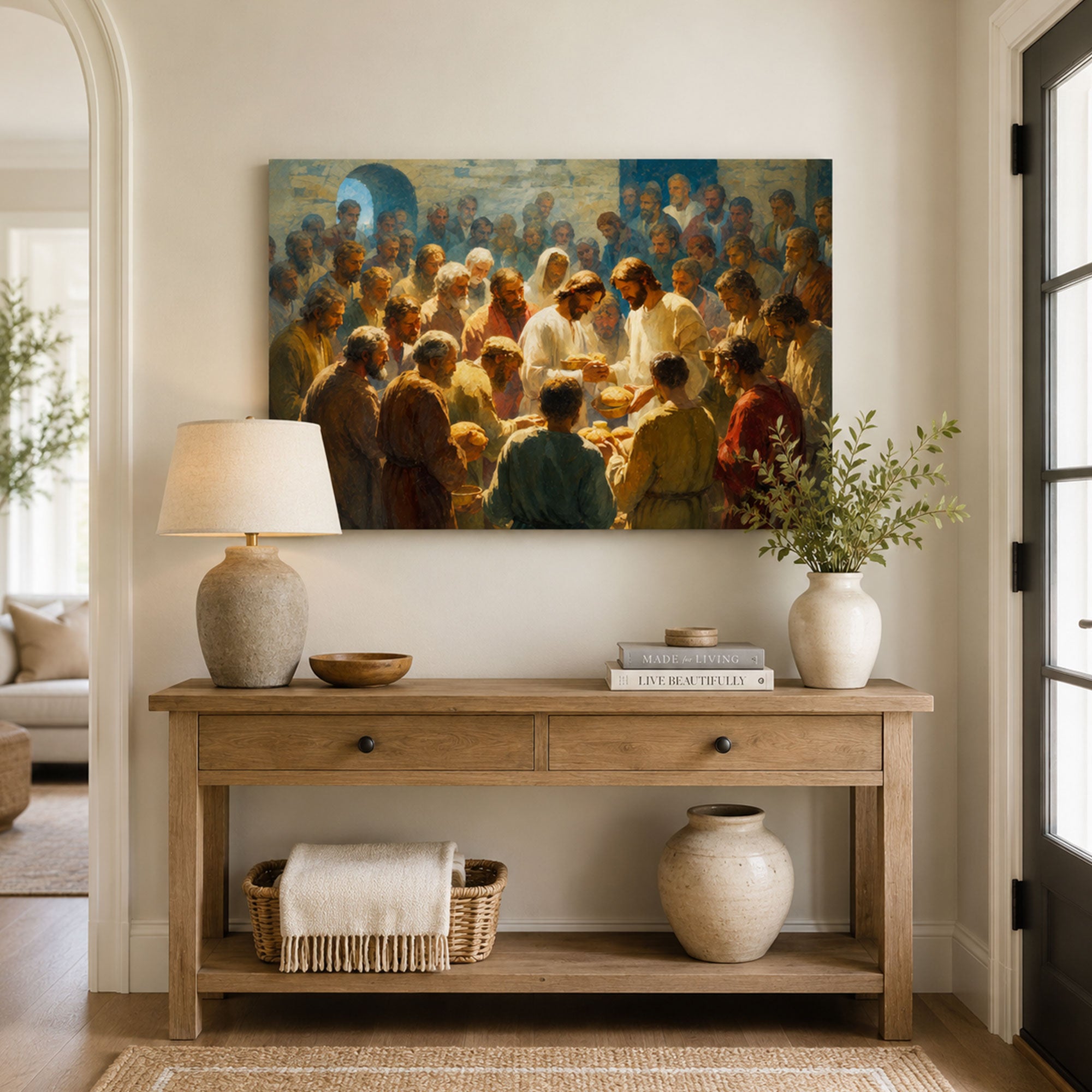 Jesus Feeding the 5,000 Canvas Print, Loaves and Fishes Christian Wall Decor, Faith Gift