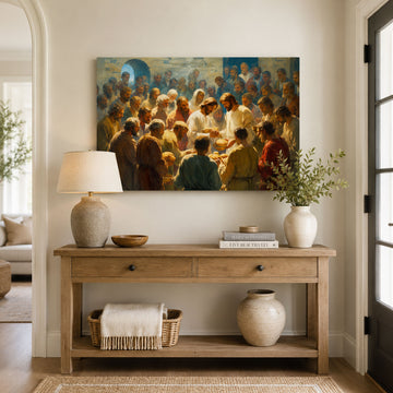 Jesus Feeding the 5,000 Canvas Print, Loaves and Fishes Christian Wall Decor, Faith Gift
