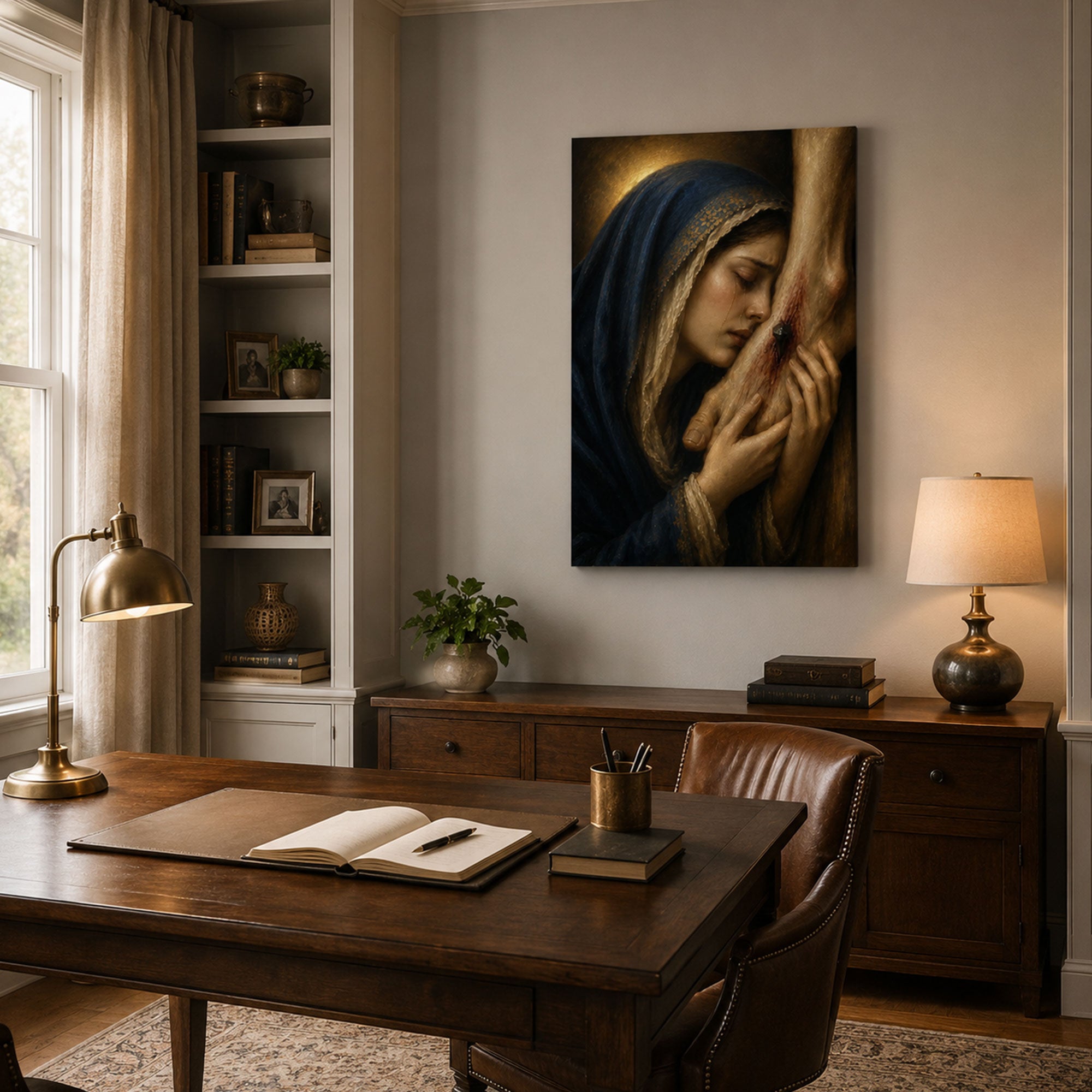 Our Lady of Sorrows at the Cross Canvas Print, Catholic Home Decor