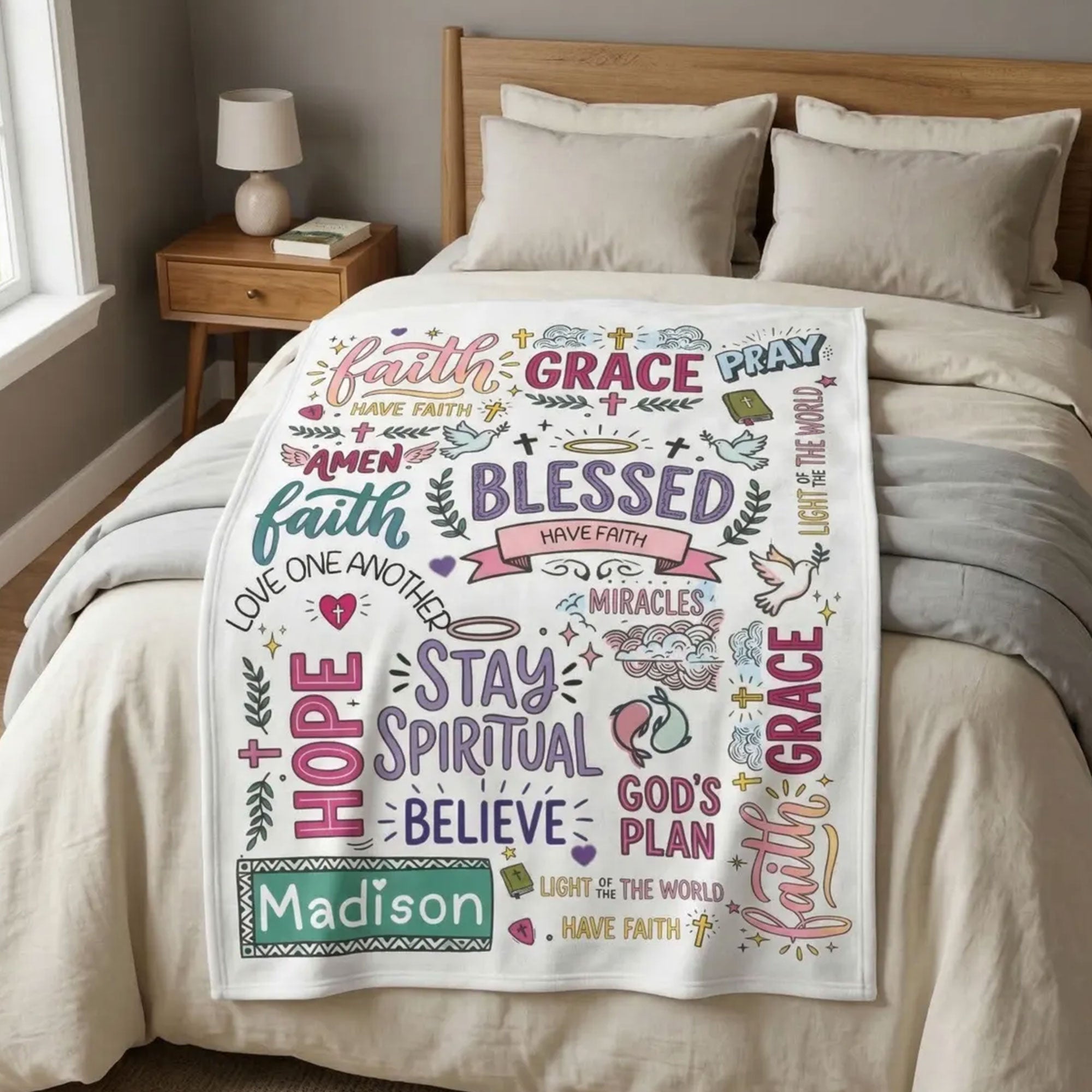 Personalized Christian Blanket with Name, Faith Throw Blanket, Religious Gift for Mom, Inspirational Bible Blanket