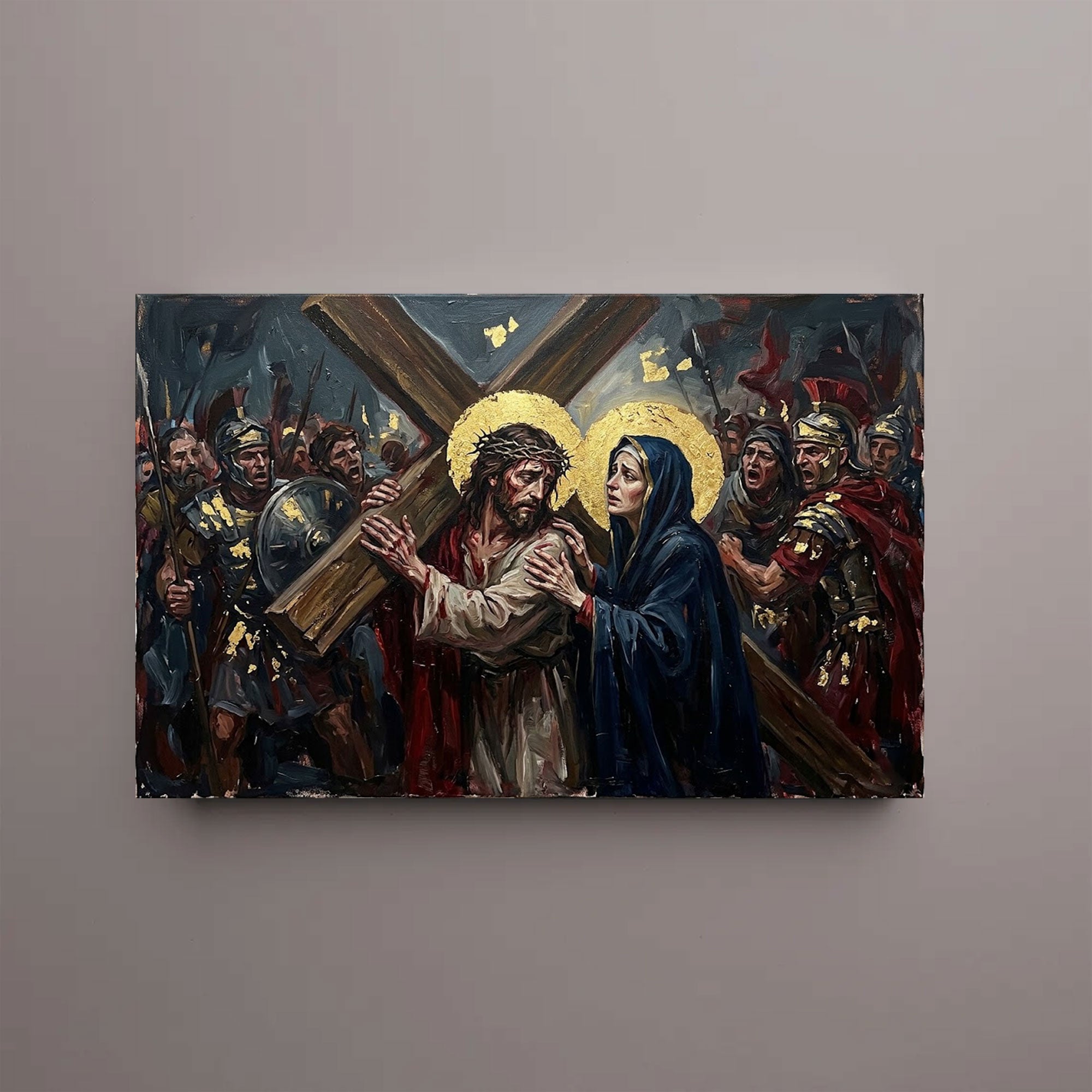 Jesus Carrying the Cross Canvas Print, Christ Meets His Mother, A Powerful Moment of Sacrifice, Love, and Redemption