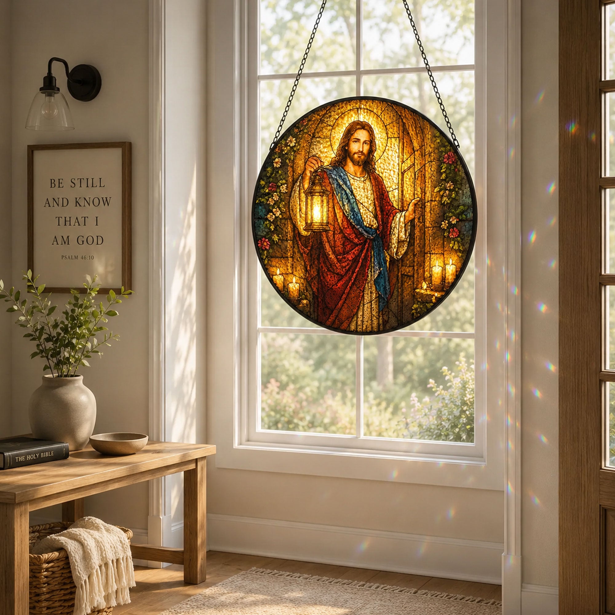 Light of the World Jesus Suncatcher, Christian Window Hanging Decor, Faith Gift for Home