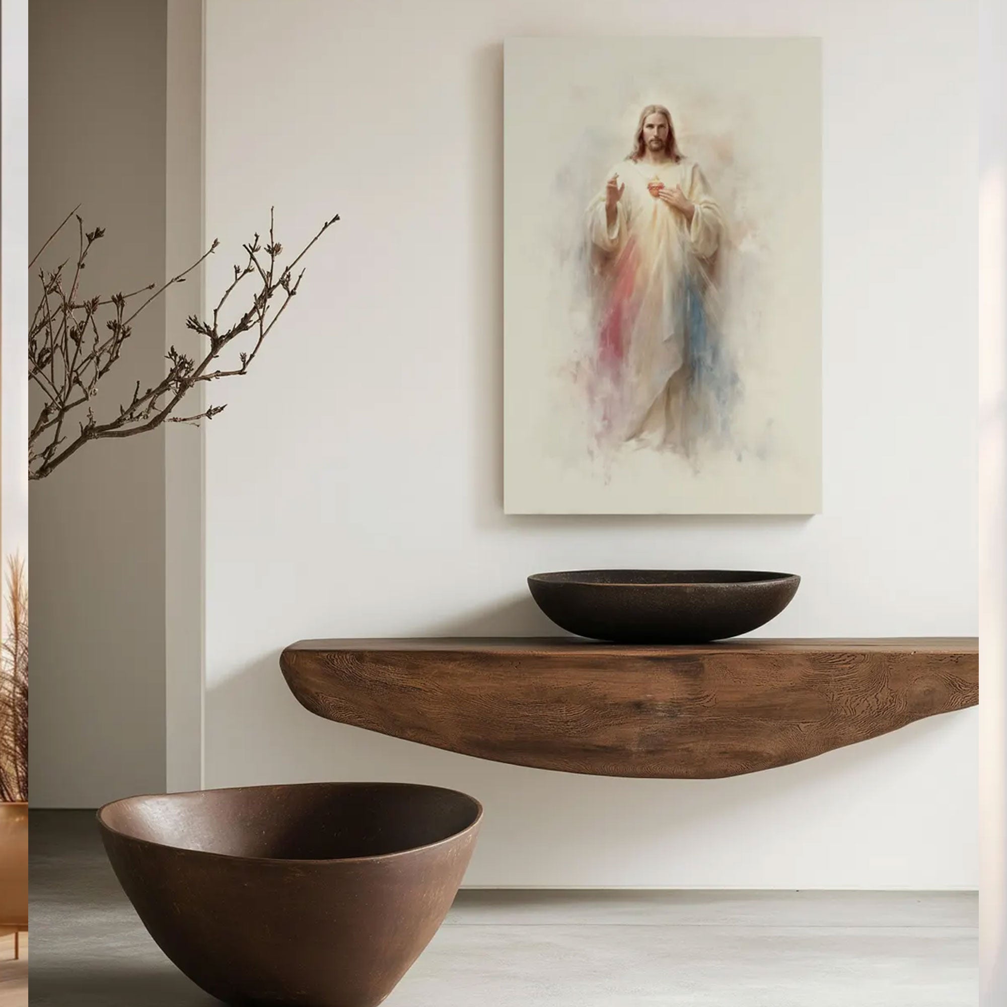 Divine Mercy Sacred Heart Jesus Canvas Print, Modern Catholic Art Pastor Gift
