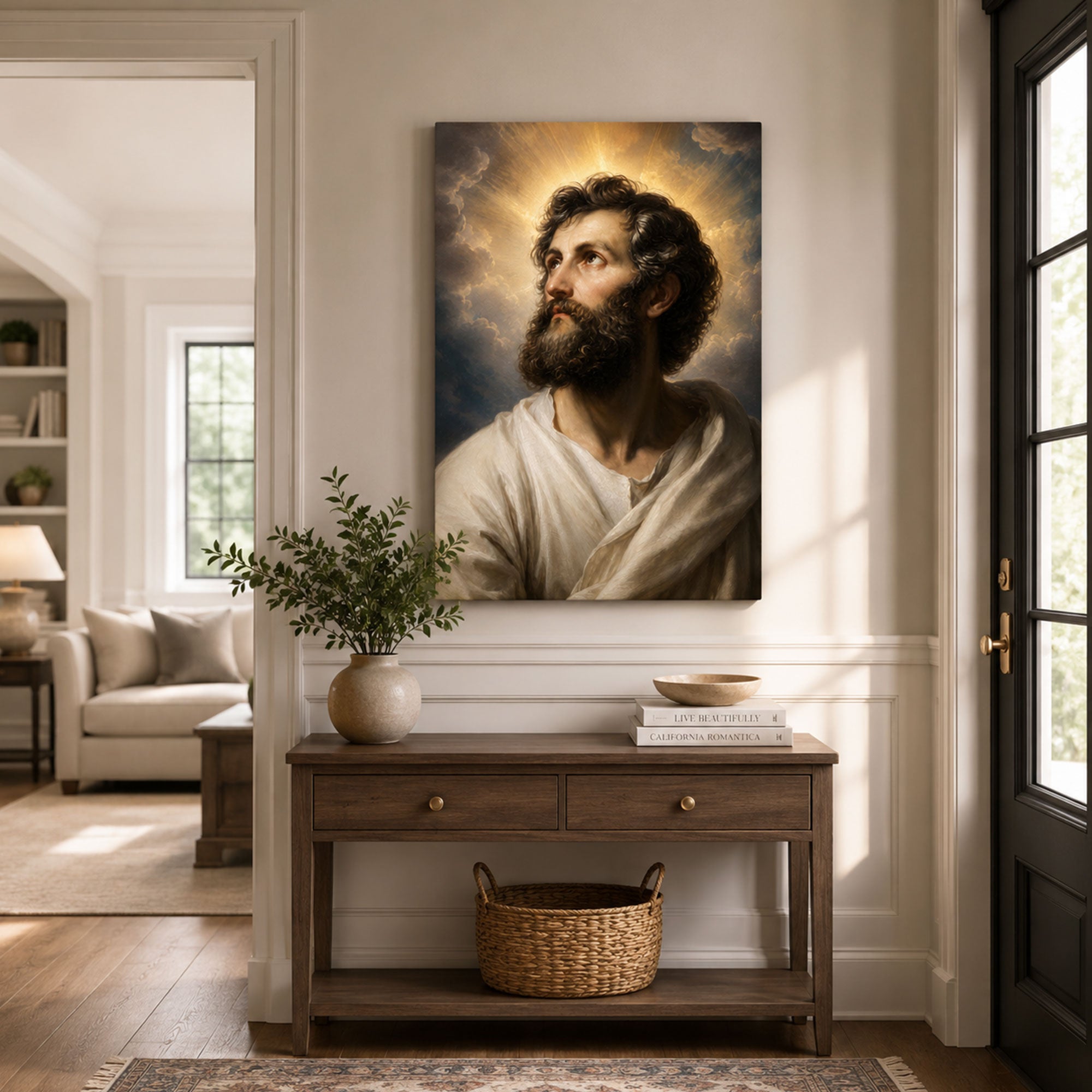 Saint Matthew in Heavenly Light Canvas Print, Catholic Gospel Decor