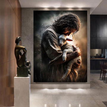 Jesus Holding Lamb Canvas Print, Good Shepherd Christian Wall Art, Religious Home Decor