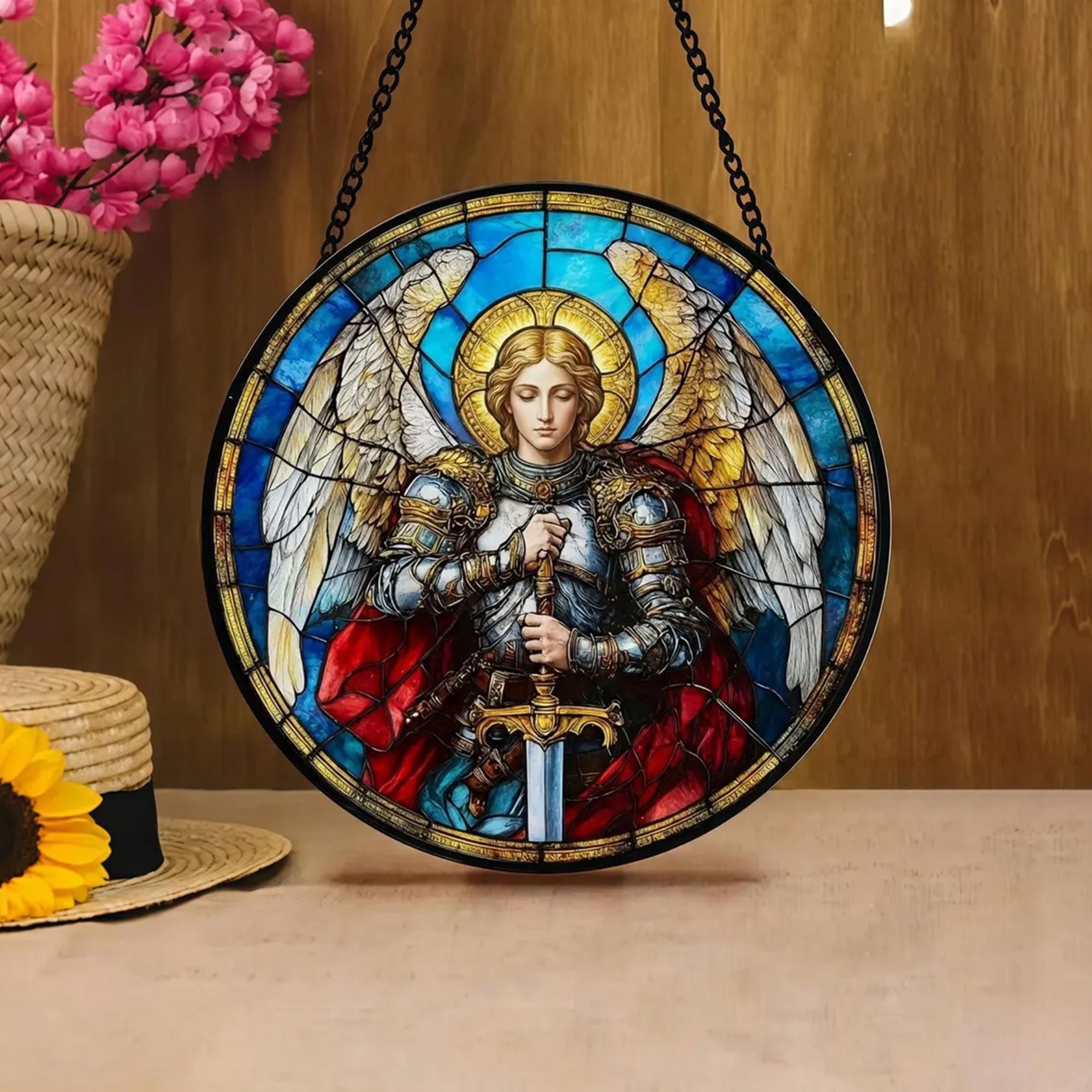 Saint Michael Archangel Suncatcher, Catholic Guardian Angel Window Hanging, Christian Gift
