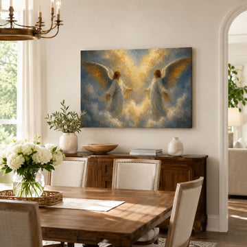 Two Angels in Heavenly Light Canvas Print, Christian Home Decor