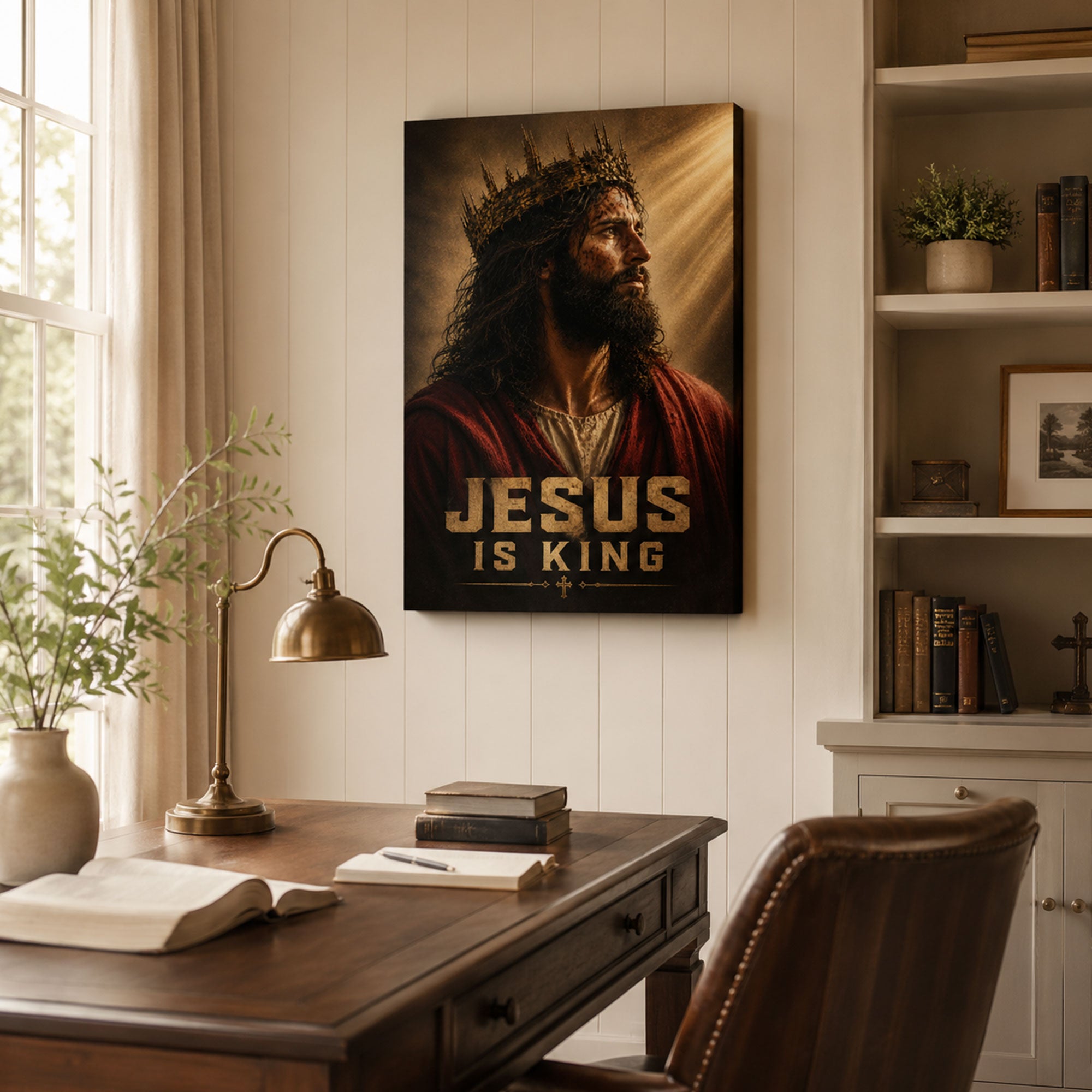 Jesus Is King Crown of Thorns Canvas Print, Bold Christian Home Decor