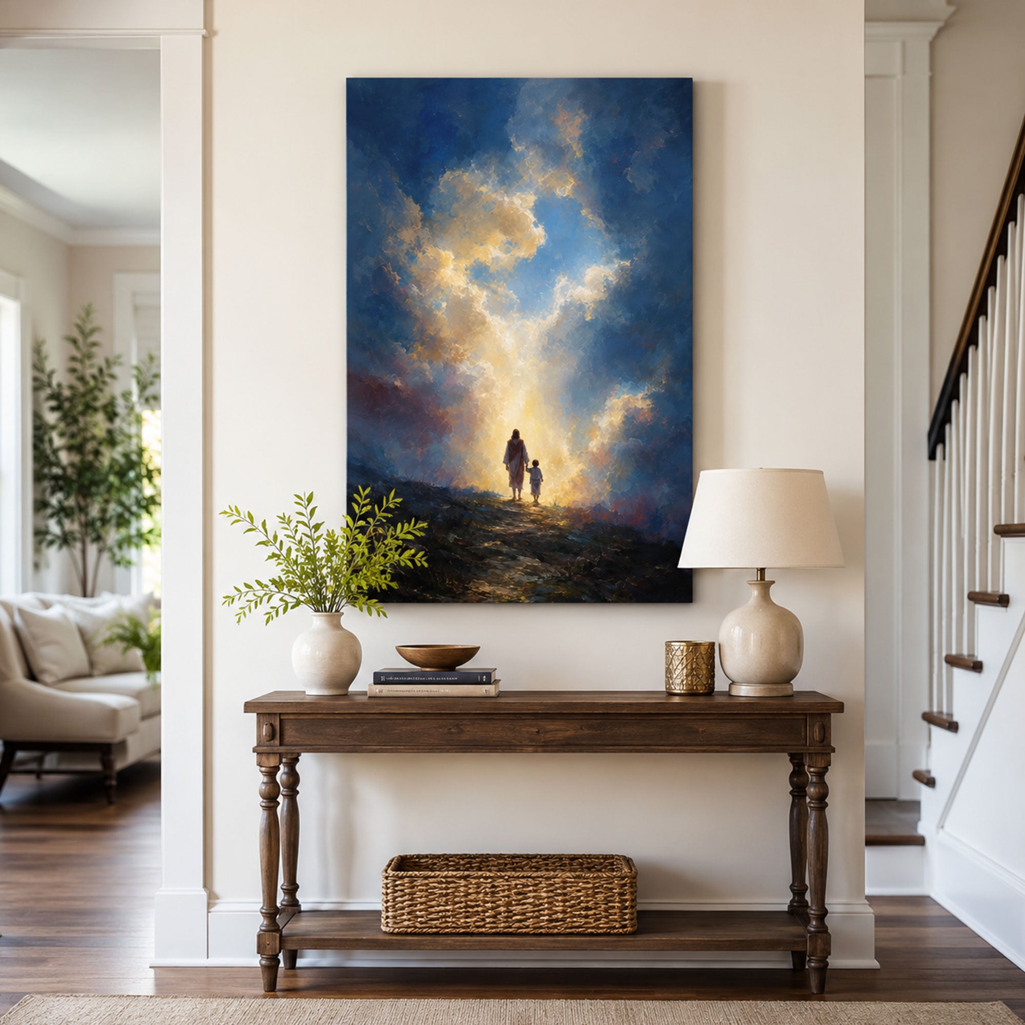 Jesus Leading a Child Toward the Light Canvas Print, Christian Home Decor