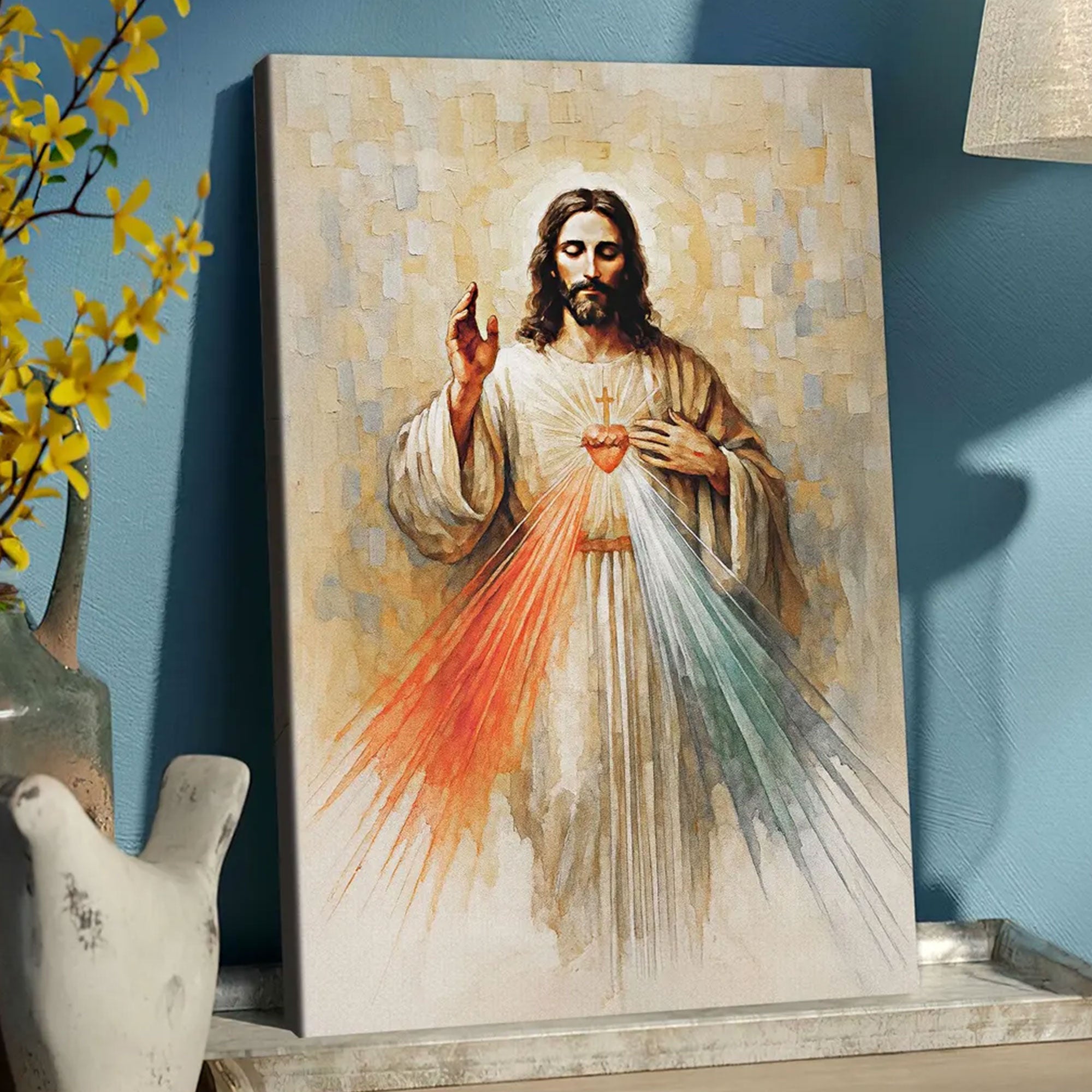 Jesus Divine Mercy Canvas Print, Modern Christian Watercolor Art & Sacred Heart Catholic Canvas