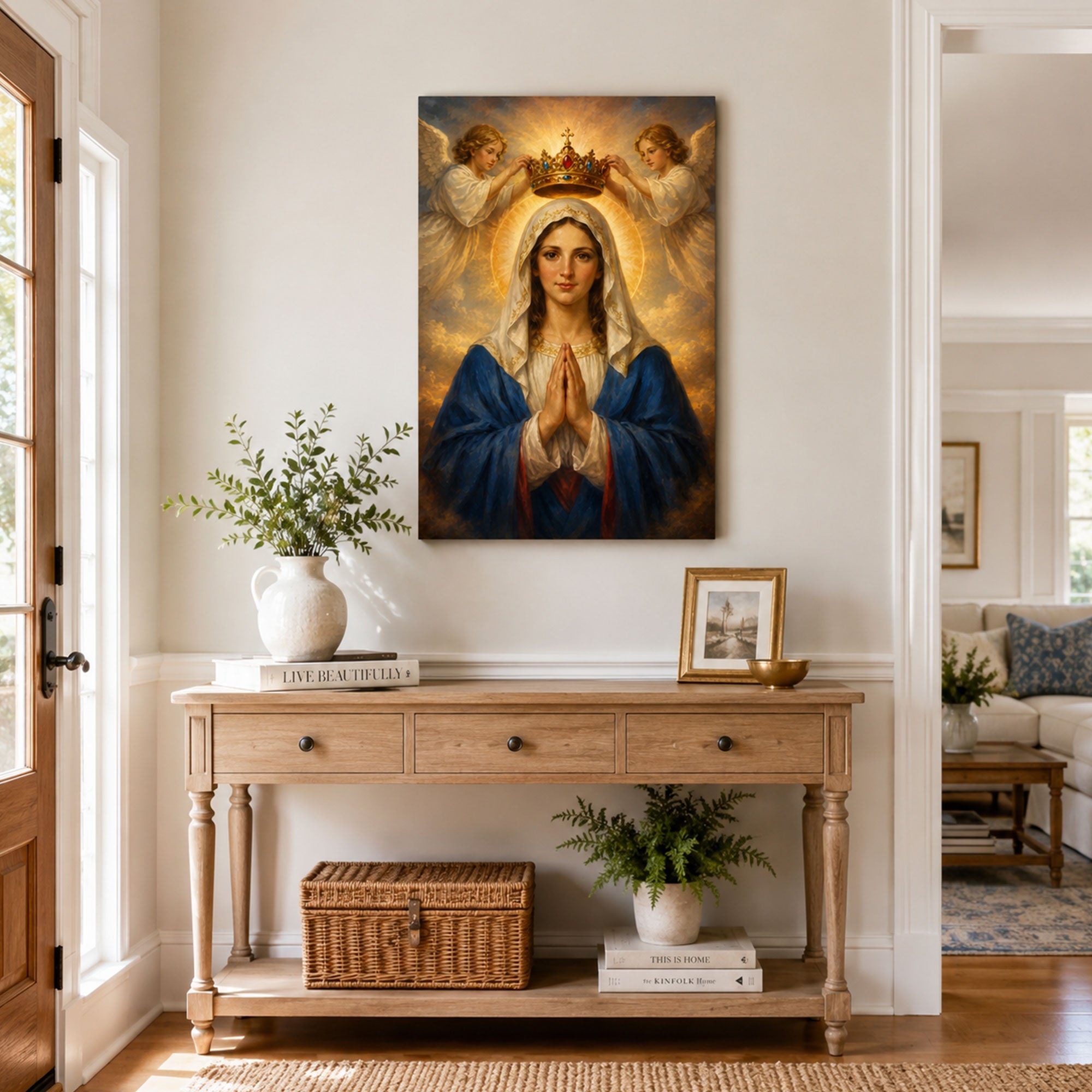 Coronation of Virgin Mary Canvas Print, Catholic Home Decor