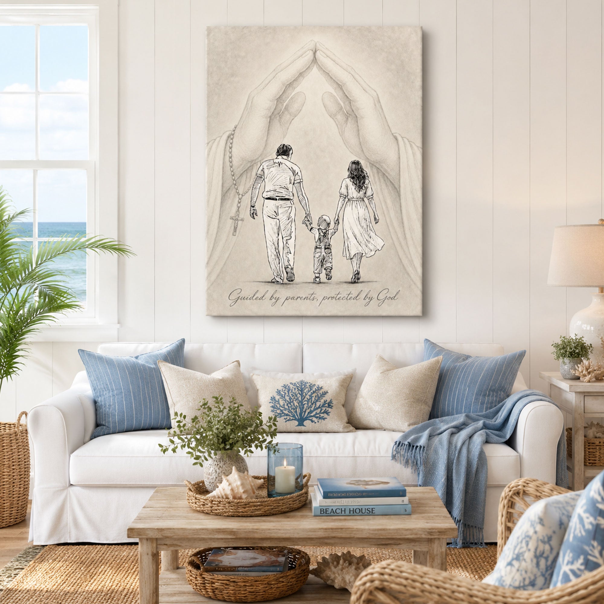 Guided by Parents Protected by God Canvas Print, Christian Family Wall Art, Inspirational Faith Home Decor